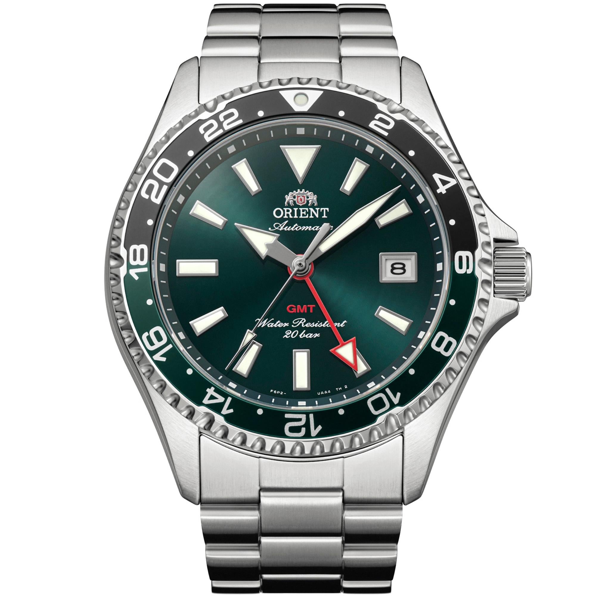 Orient Mako GMT 43mm Green Dial Steel Mens Automatic Watch RA-BC0002E30B