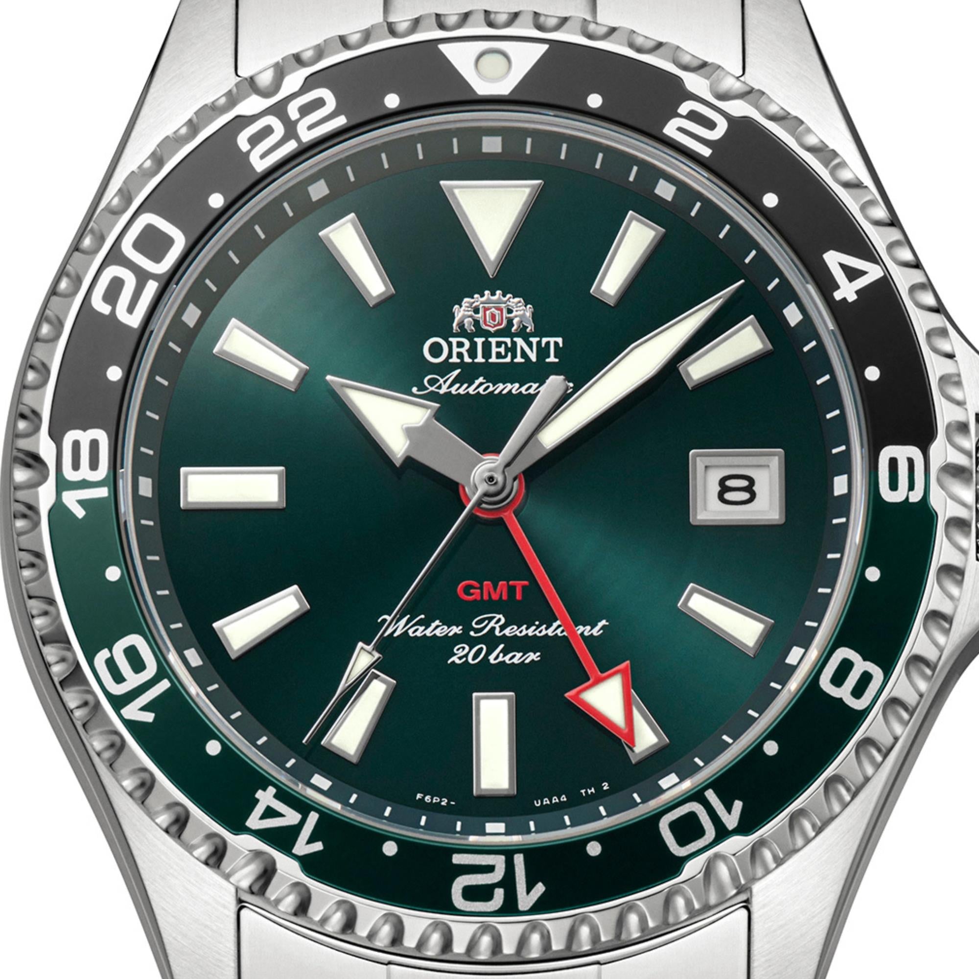 Orient Mako GMT 43mm Green Dial Steel Mens Automatic Watch RA-BC0002E30B