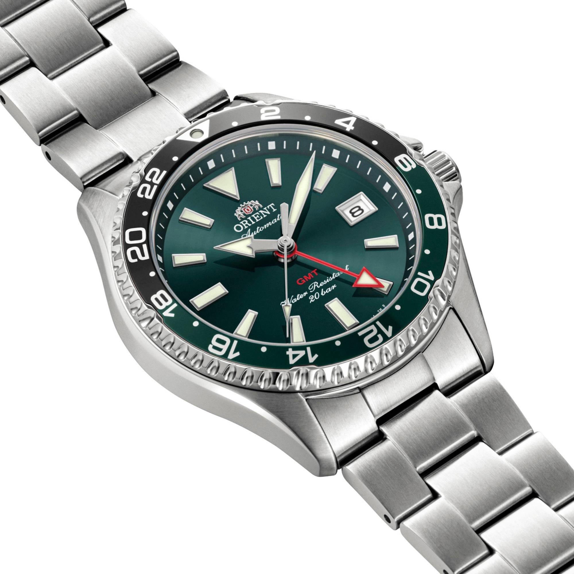 Orient Mako GMT 43mm Green Dial Steel Mens Automatic Watch RA-BC0002E30B
