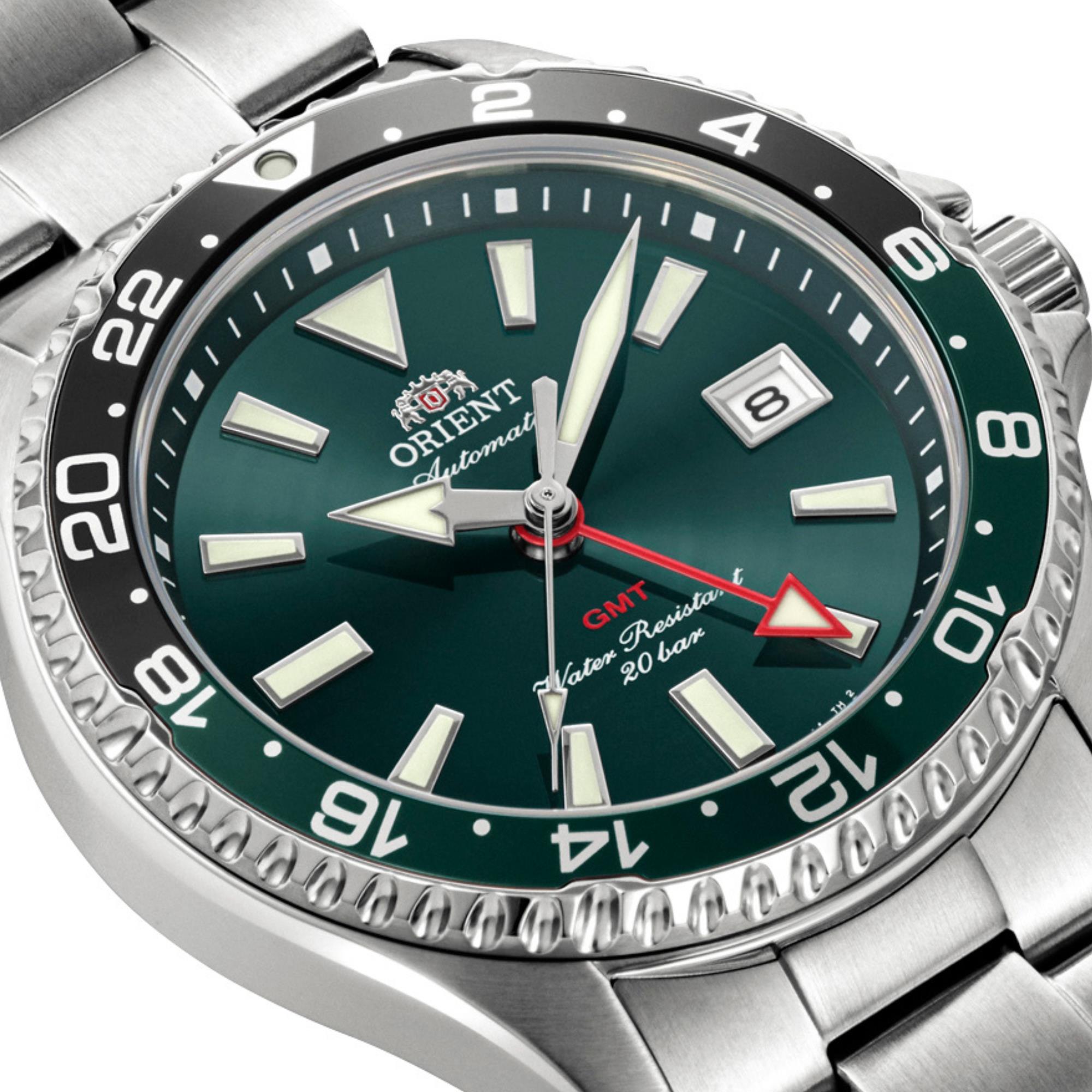 Orient Mako GMT 43mm Green Dial Steel Mens Automatic Watch RA-BC0002E30B