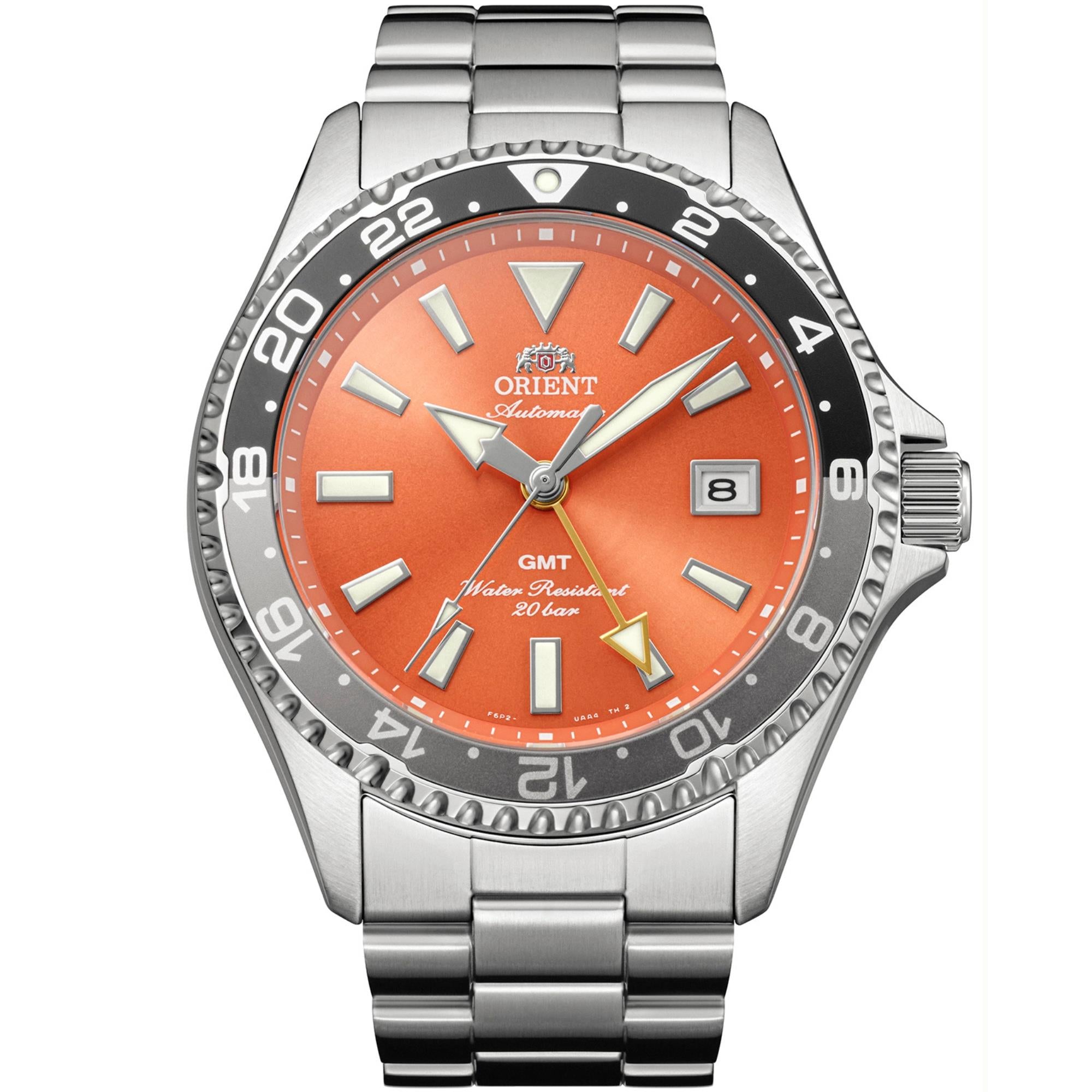 Orient Mako GMT 43mm Orange Dial Steel Mens Automatic Watch RA-BC0004Y30B