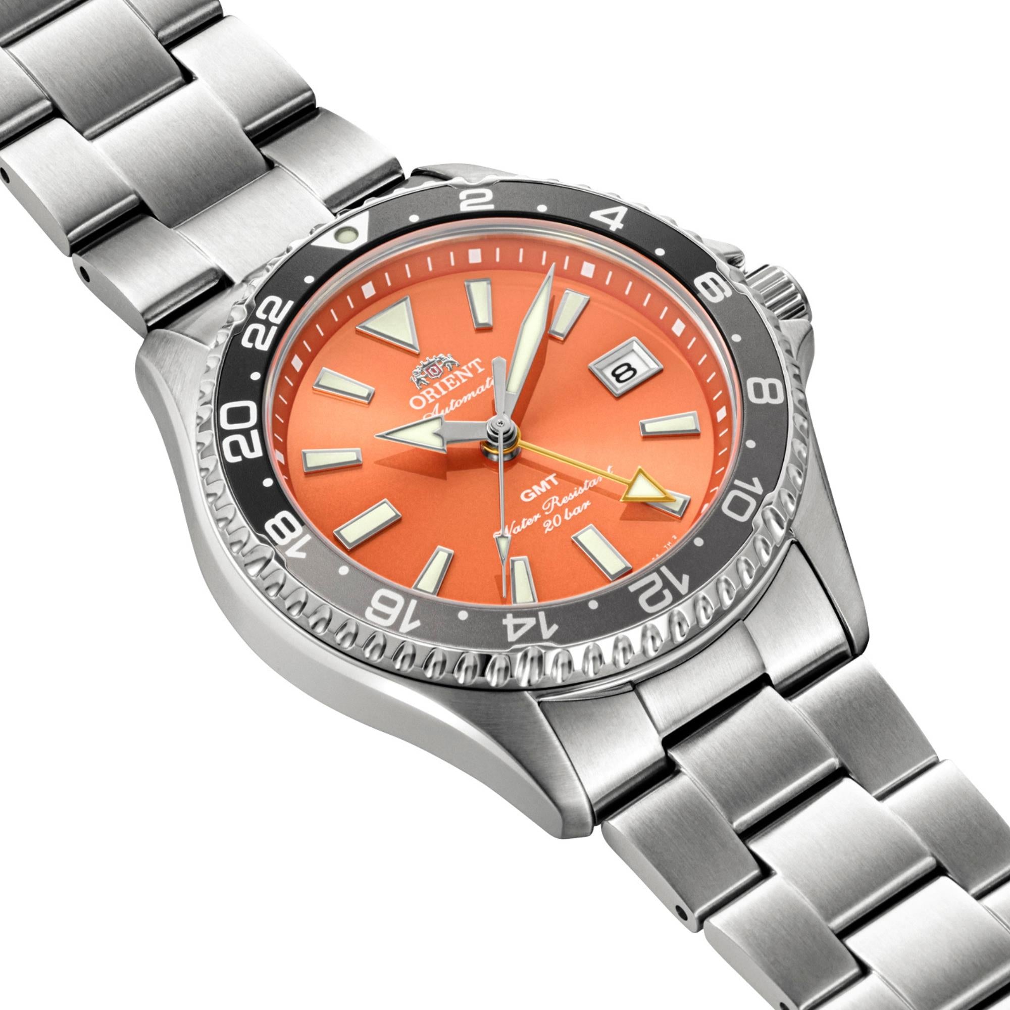 Orient Mako GMT 43mm Orange Dial Steel Mens Automatic Watch RA-BC0004Y30B