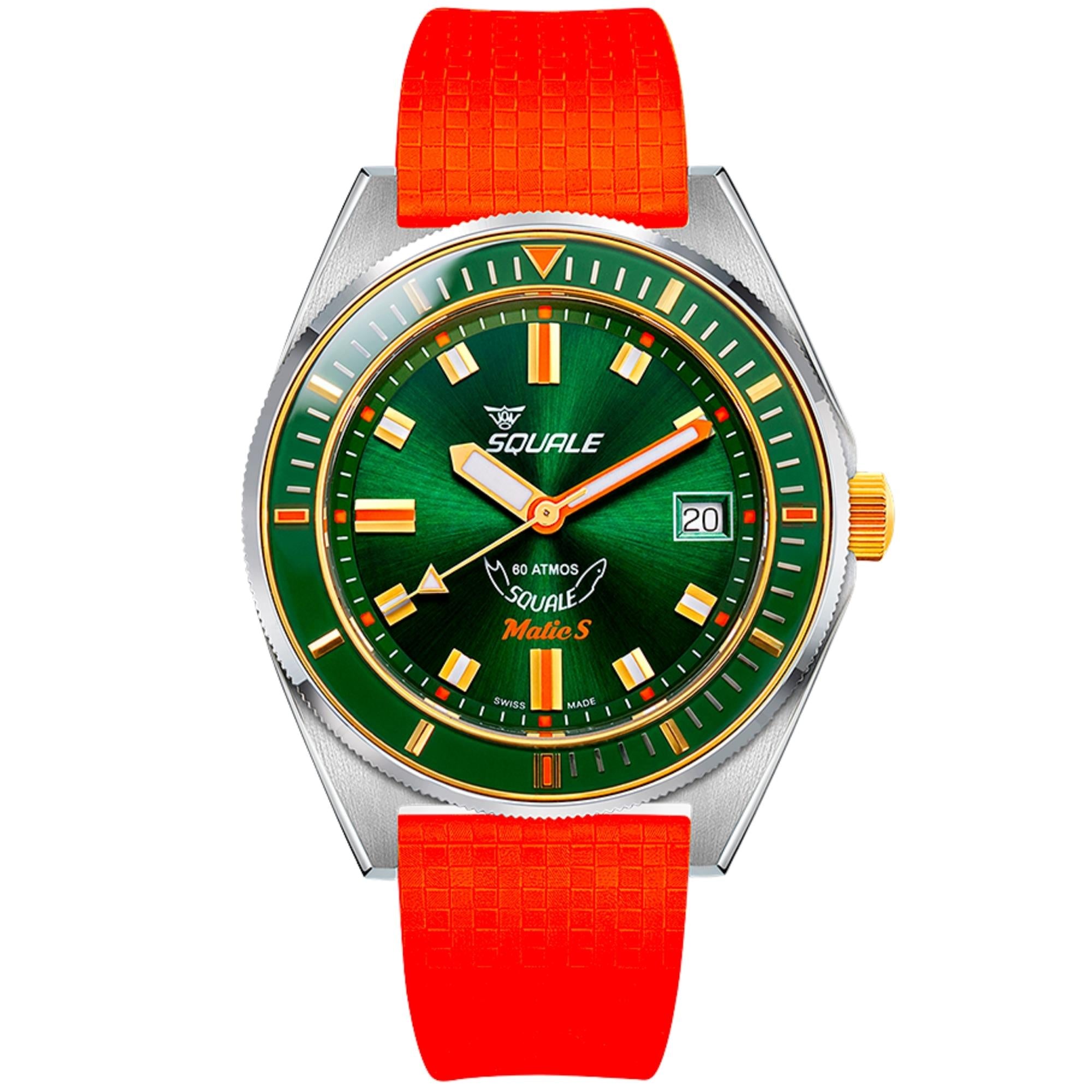 Squale Matic S 39.5mm Green Dial Rubber Mens Dive Watch MATICGGRGR.MR0R