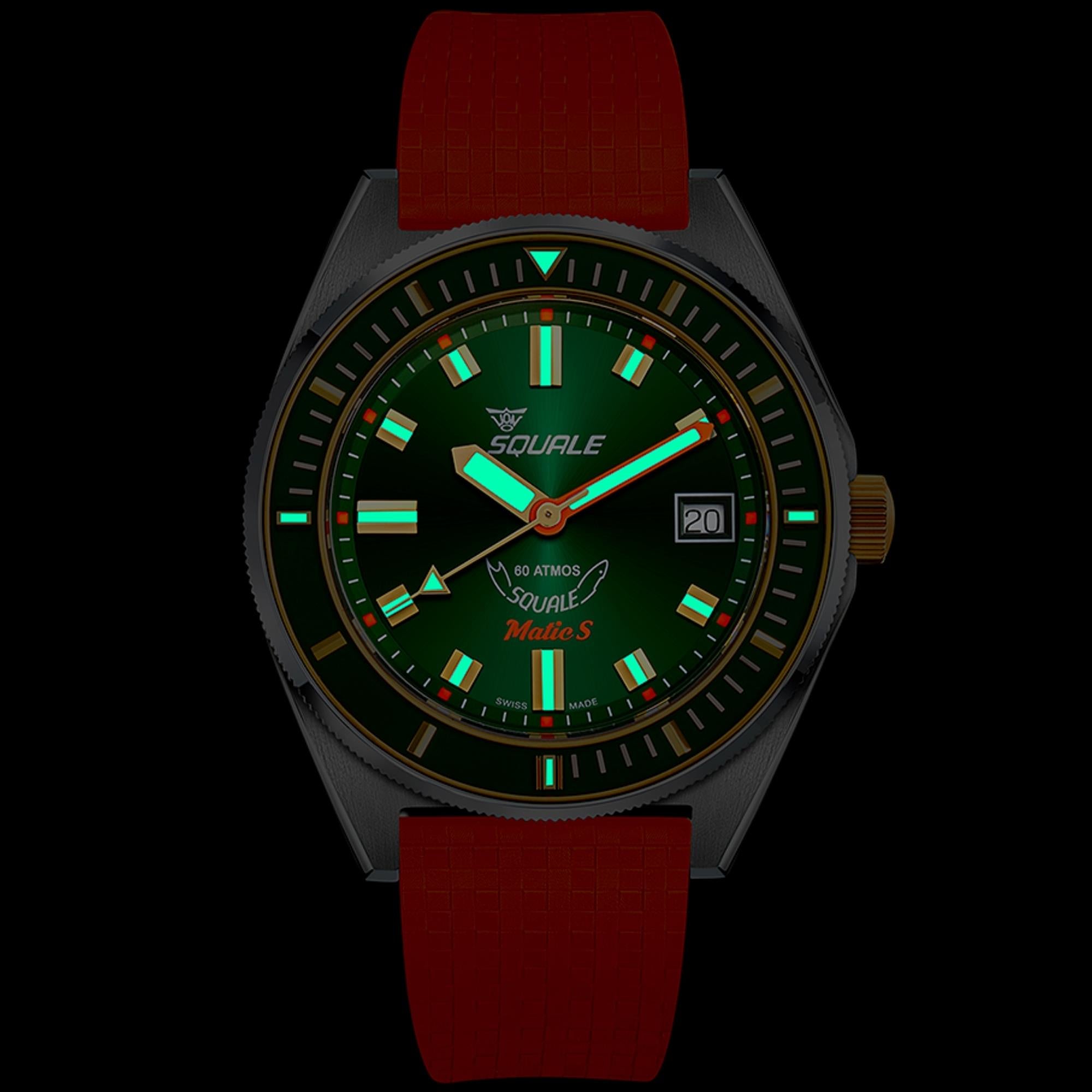 Squale Matic S 39.5mm Green Dial Rubber Mens Dive Watch MATICGGRGR.MR0R