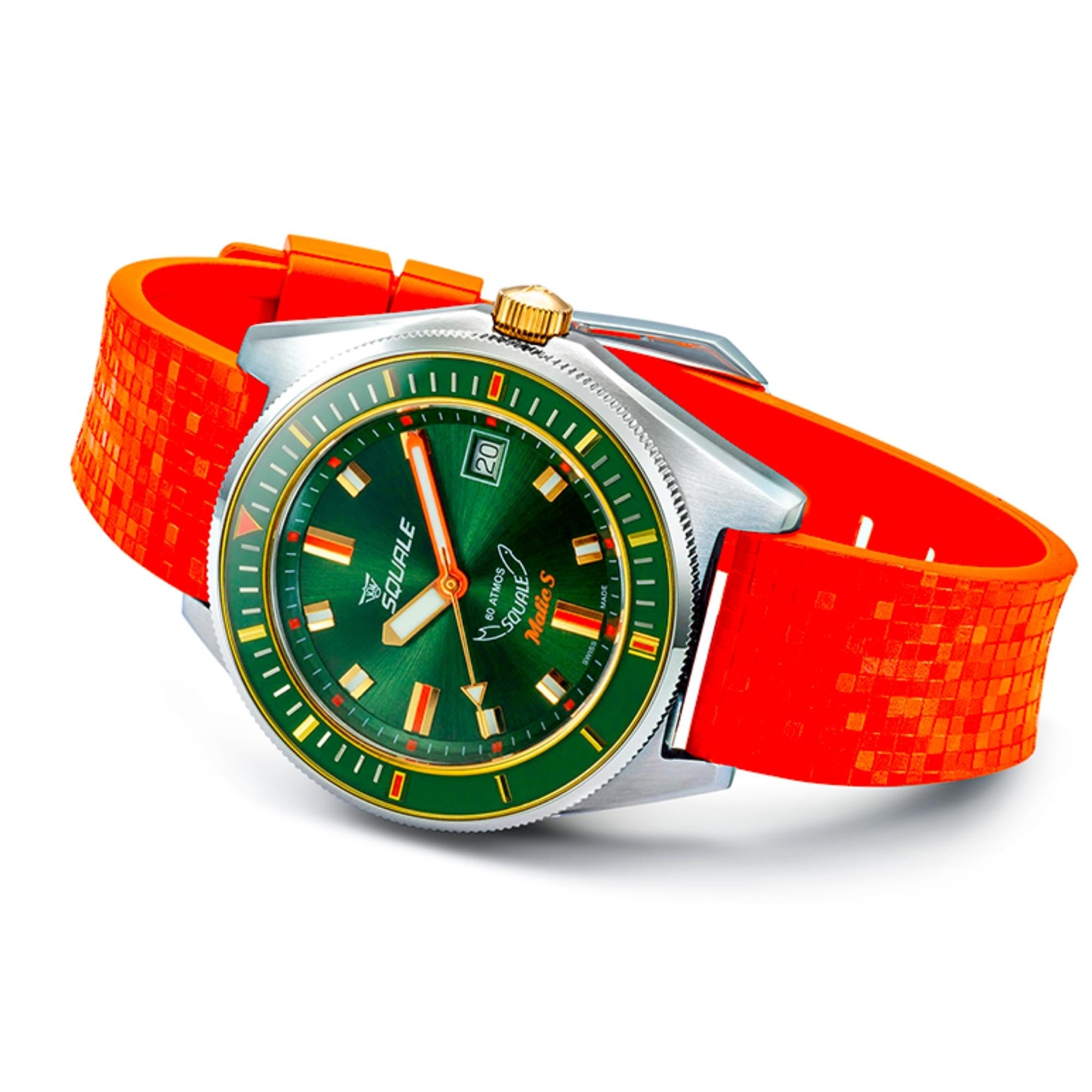 Squale Matic S 39.5mm Green Dial Rubber Mens Dive Watch MATICGGRGR.MR0R