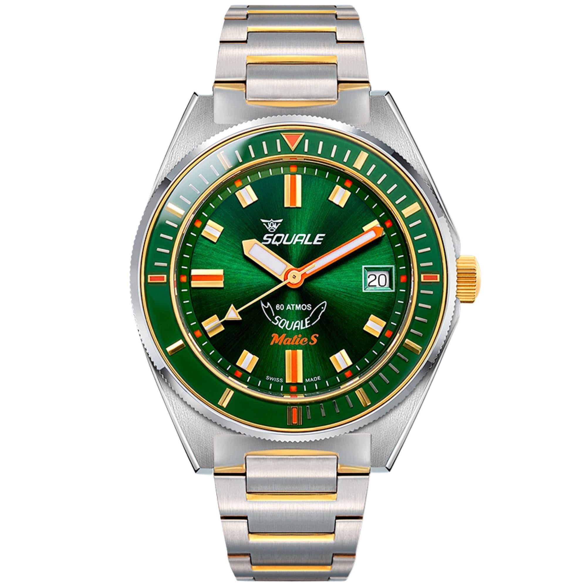 Squale Matic S 39.5mm Green Dial Steel Mens Automatic Watch MATICGGRGR.SSBI