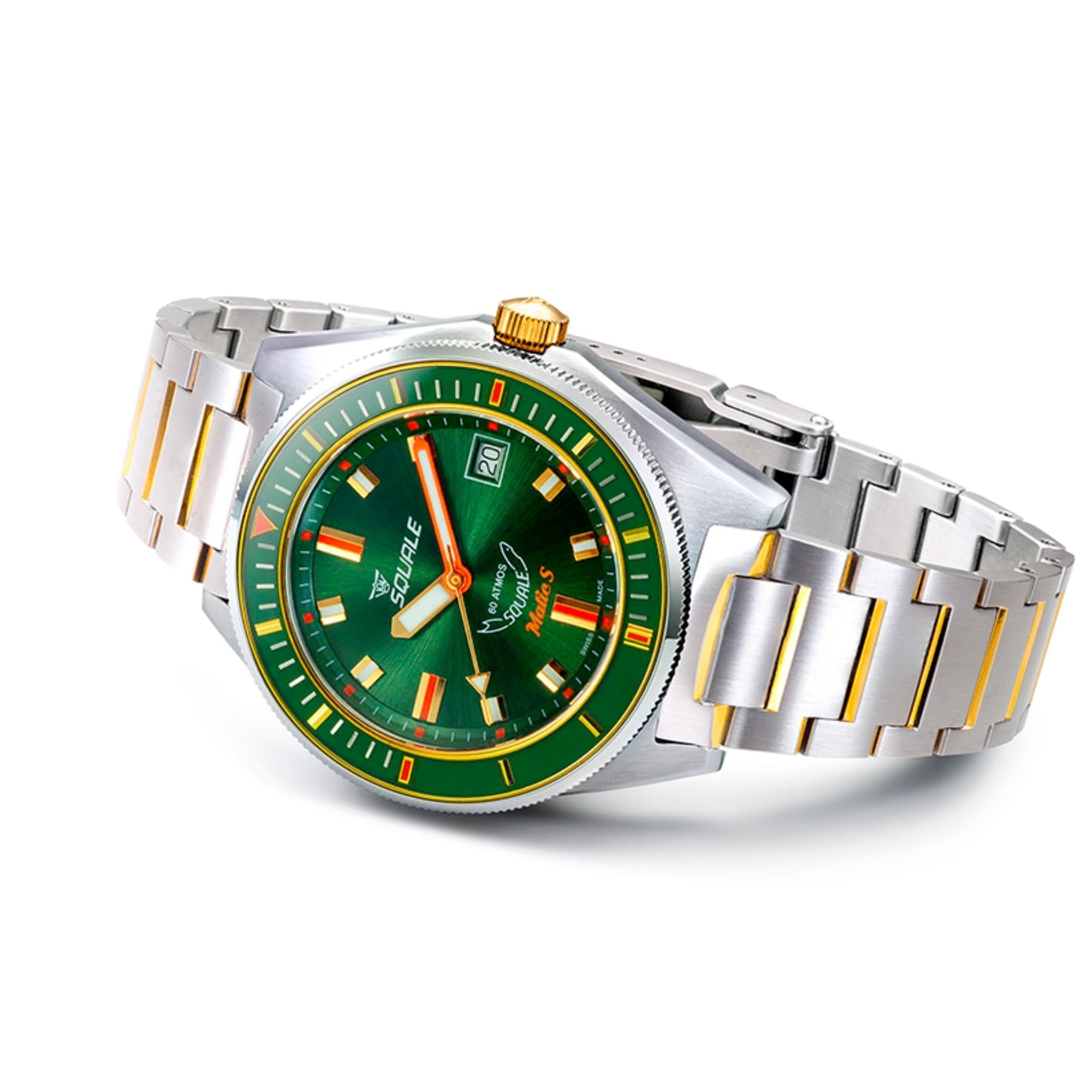 Squale Matic S 39.5mm Green Dial Steel Mens Automatic Watch MATICGGRGR.SSBI