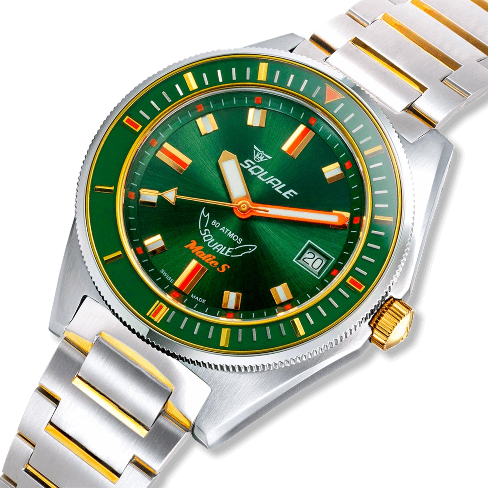 Squale Matic S 39.5mm Green Dial Steel Mens Automatic Watch MATICGGRGR.SSBI