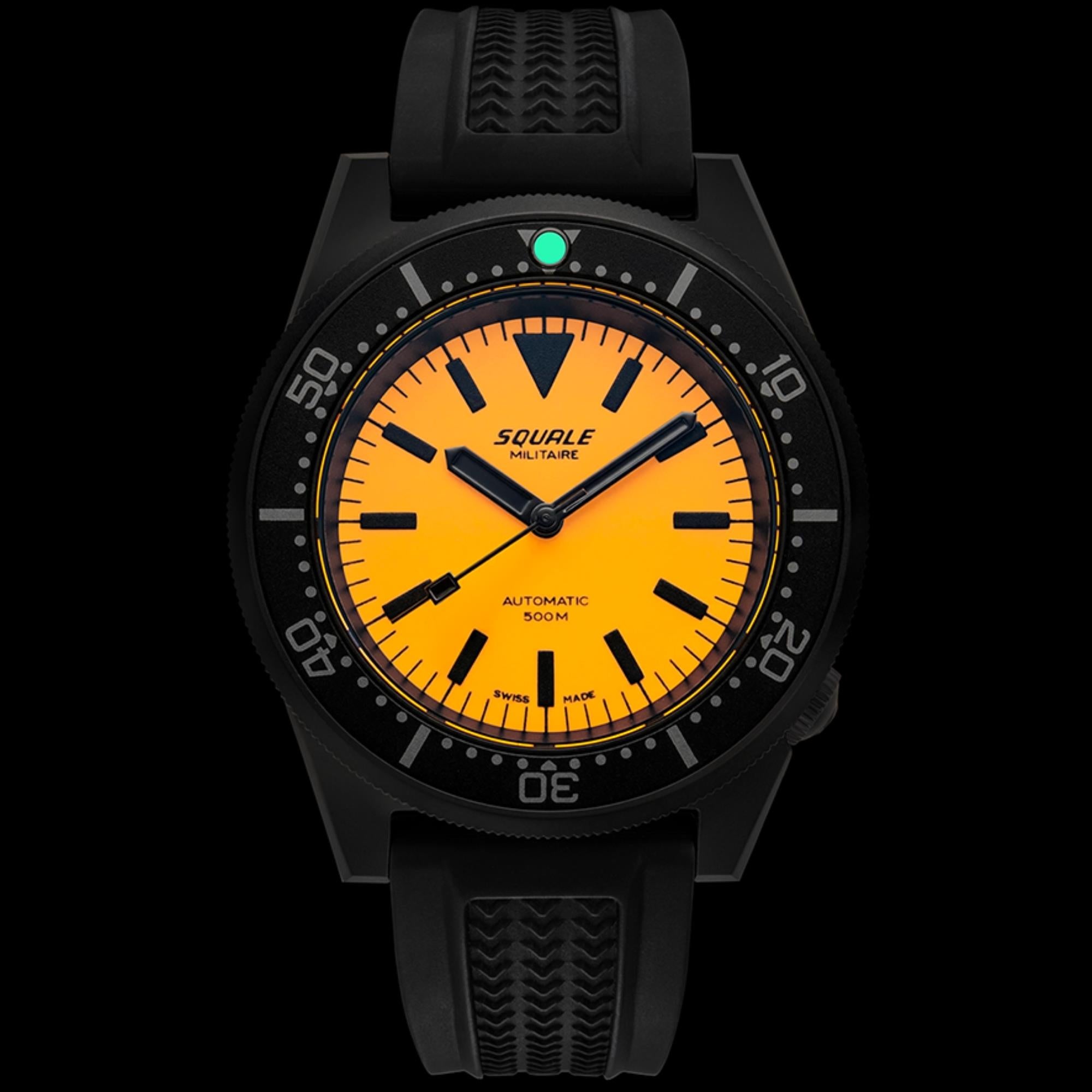 Squale 1521 42mm Orange Dial Rubber Mens Automatic Watch 1521DLCFOR.VO