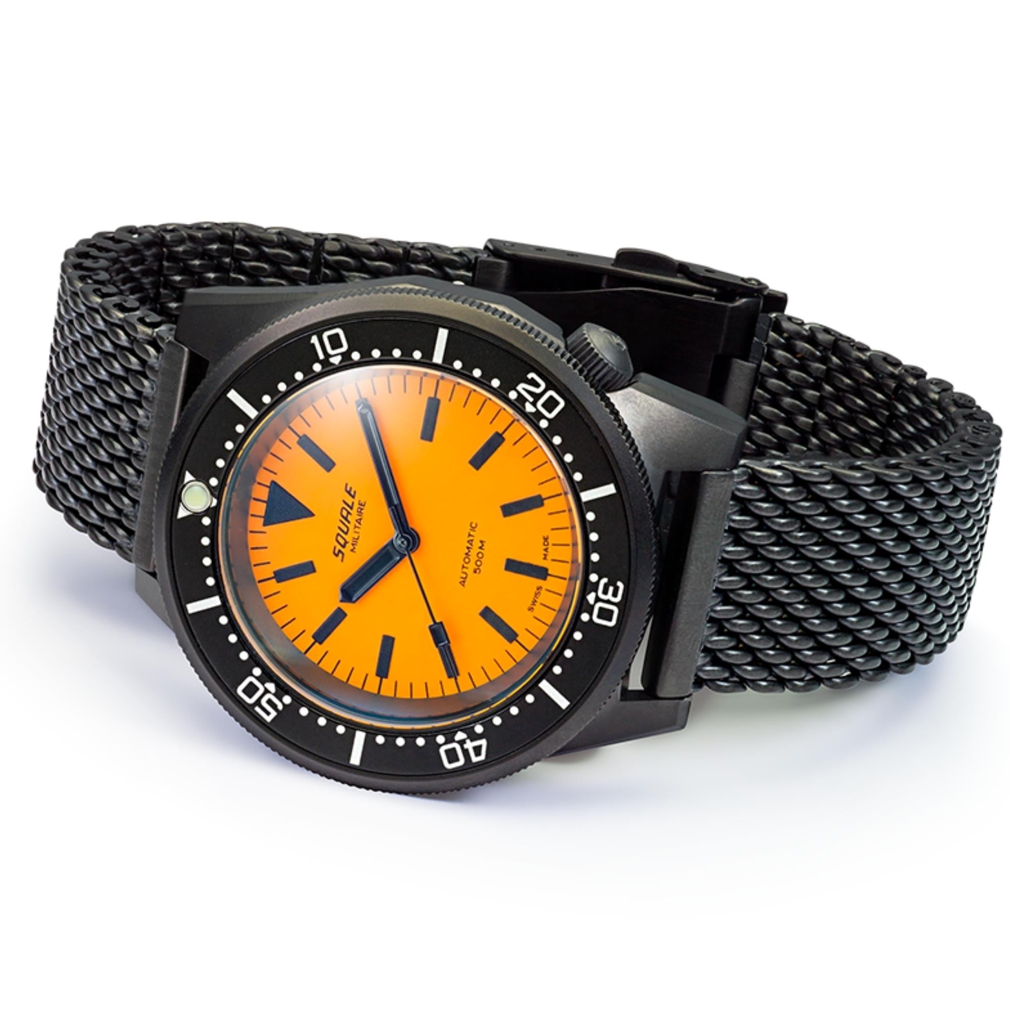 Squale 1521 42mm Orange Dial Steel Mens Automatic Watch 1521DLCFOR.MEPVD20