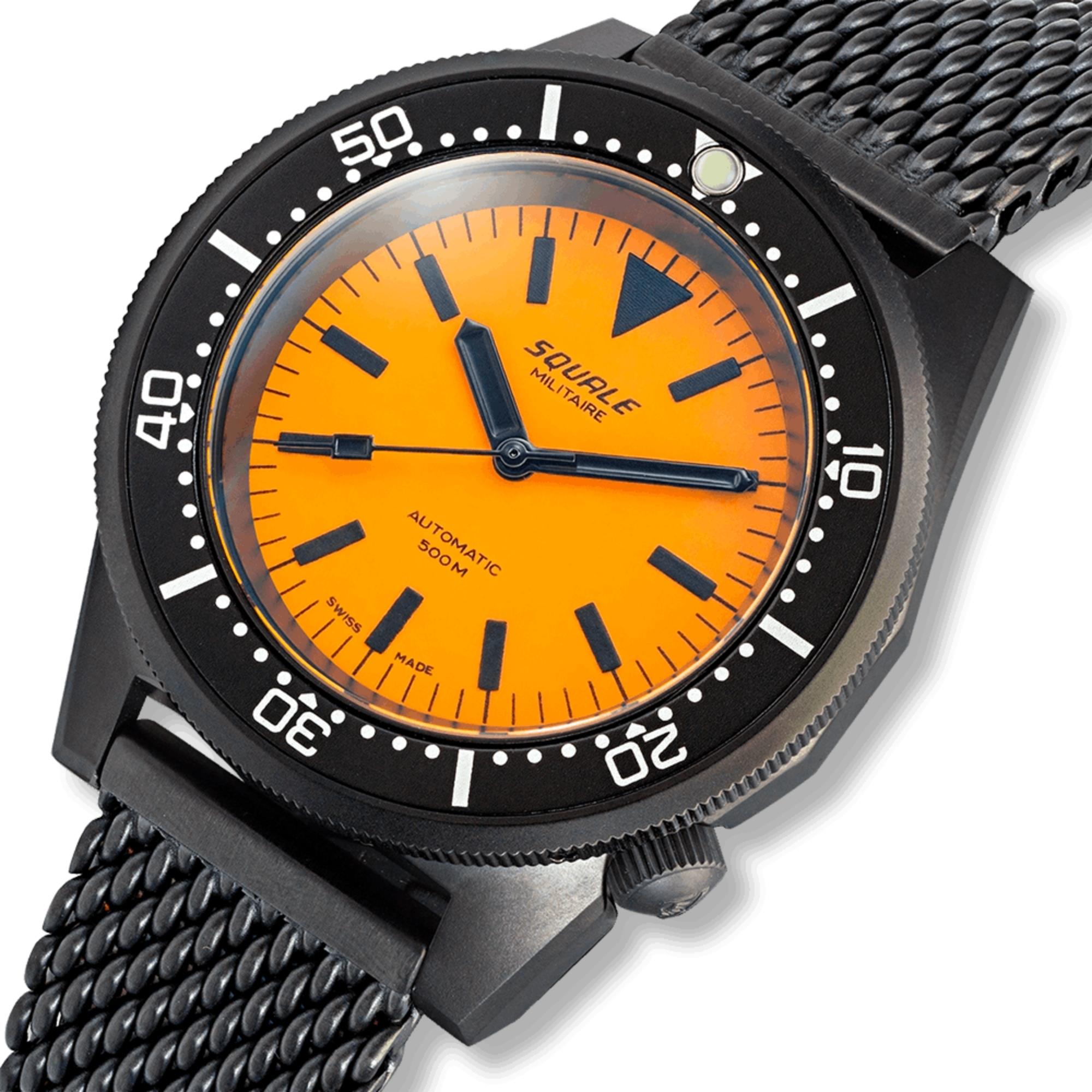 Squale 1521 42mm Orange Dial Steel Mens Automatic Watch 1521DLCFOR.MEPVD20