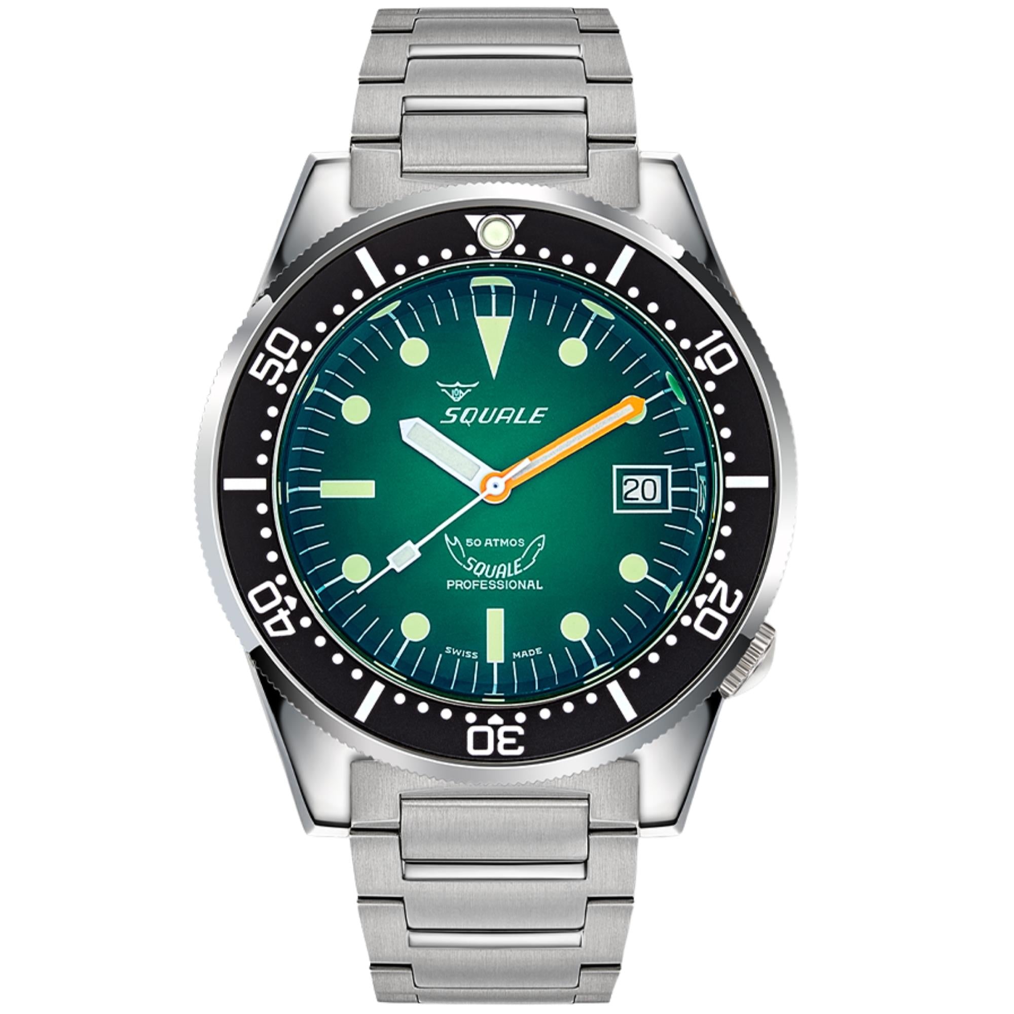 Squale 1521 42mm Green Dial Steel Mens Automatic Watch 1521PROFGR.SQ20B