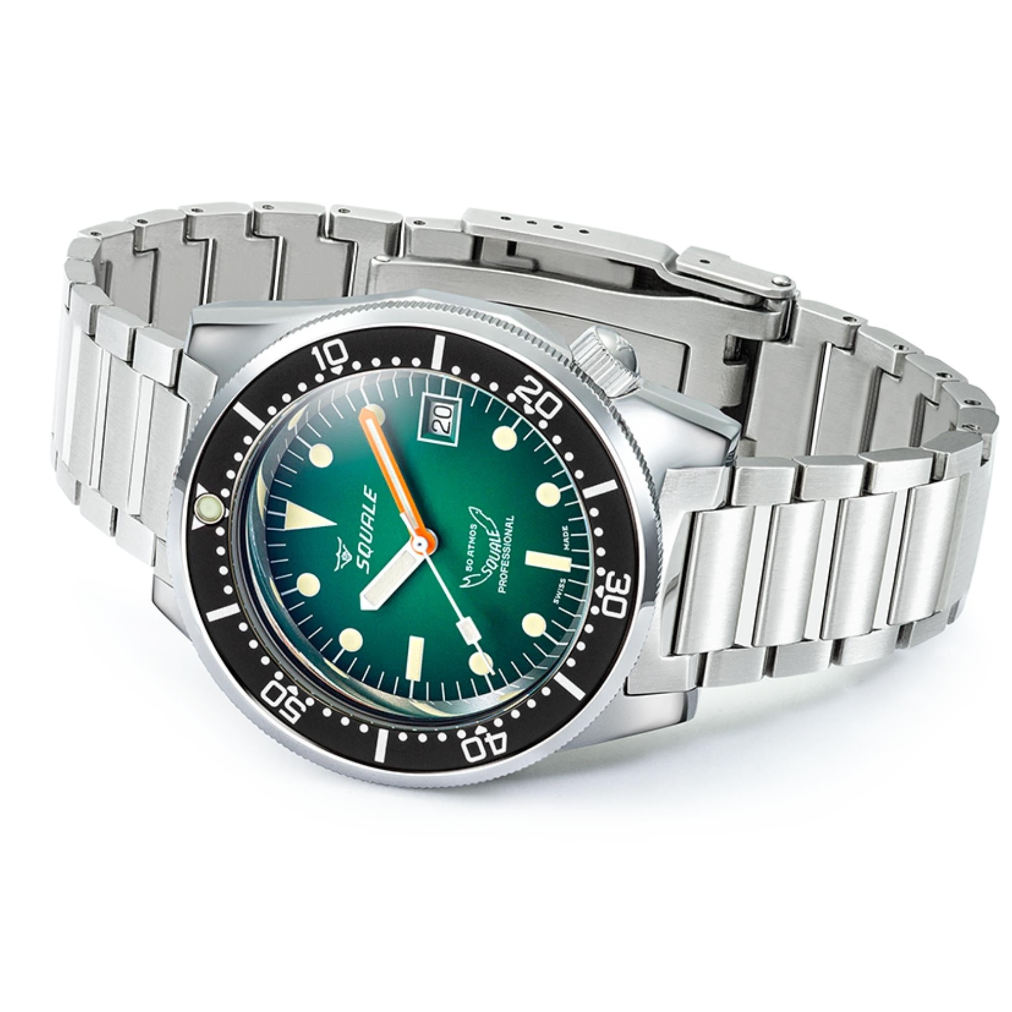 Squale 1521 42mm Green Dial Steel Mens Automatic Watch 1521PROFGR.SQ20B