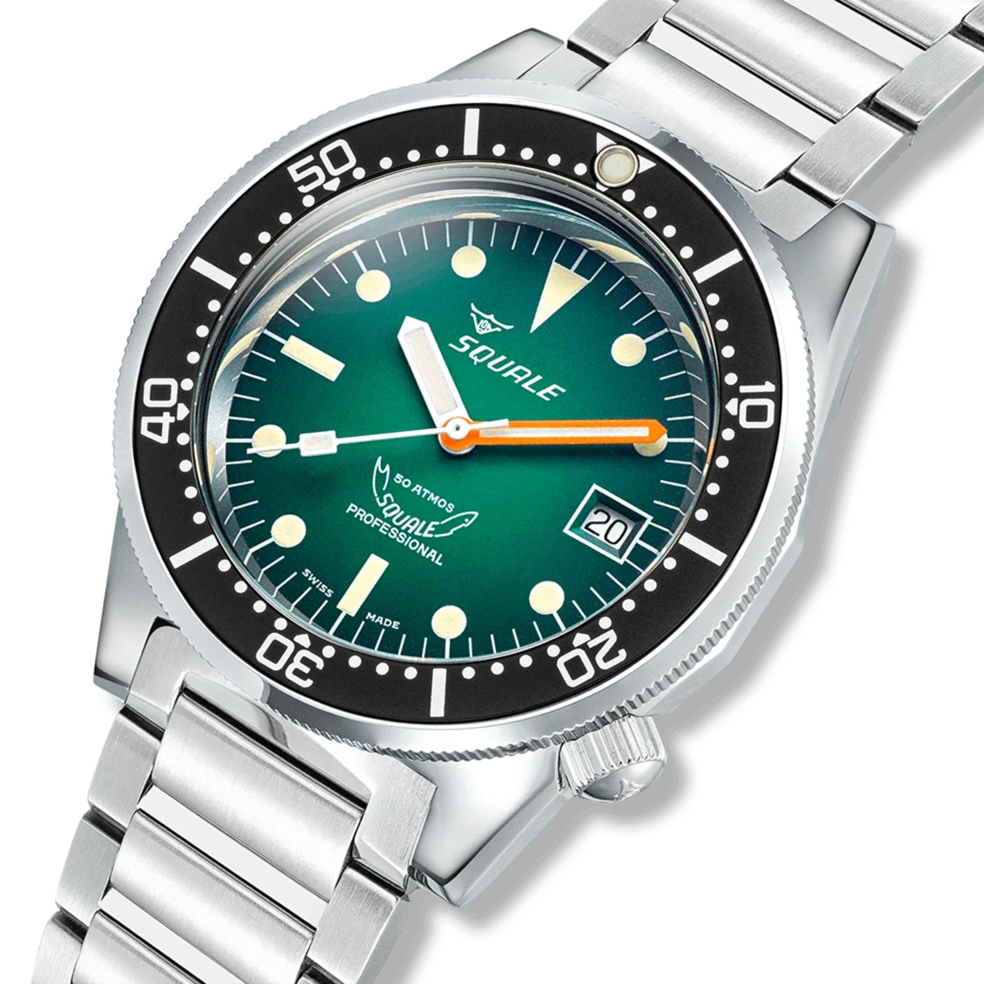 Squale 1521 42mm Green Dial Steel Mens Automatic Watch 1521PROFGR.SQ20B