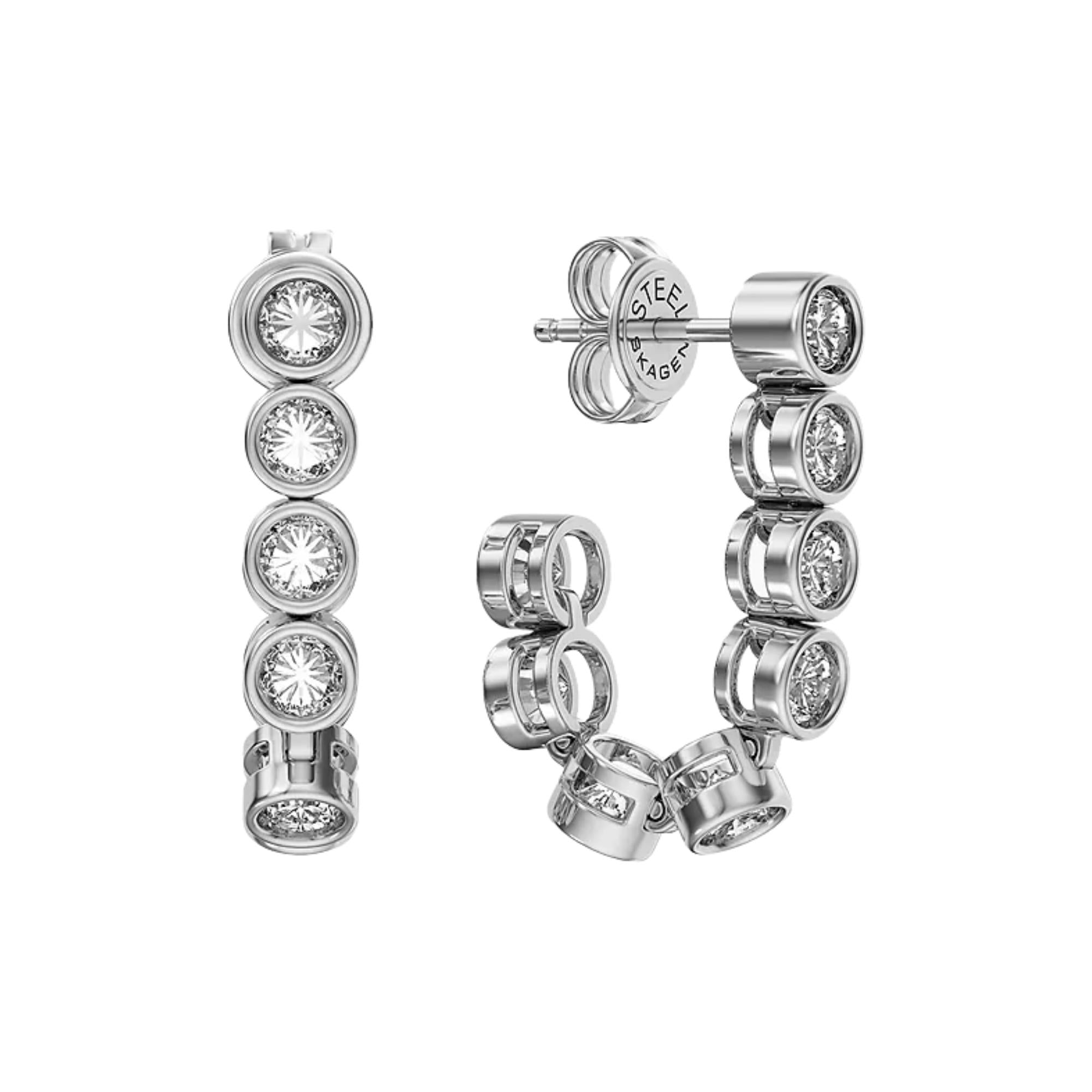 Skagen Moderne Glitz Silver J-Hoop Ladies Earrings SKJ5022040