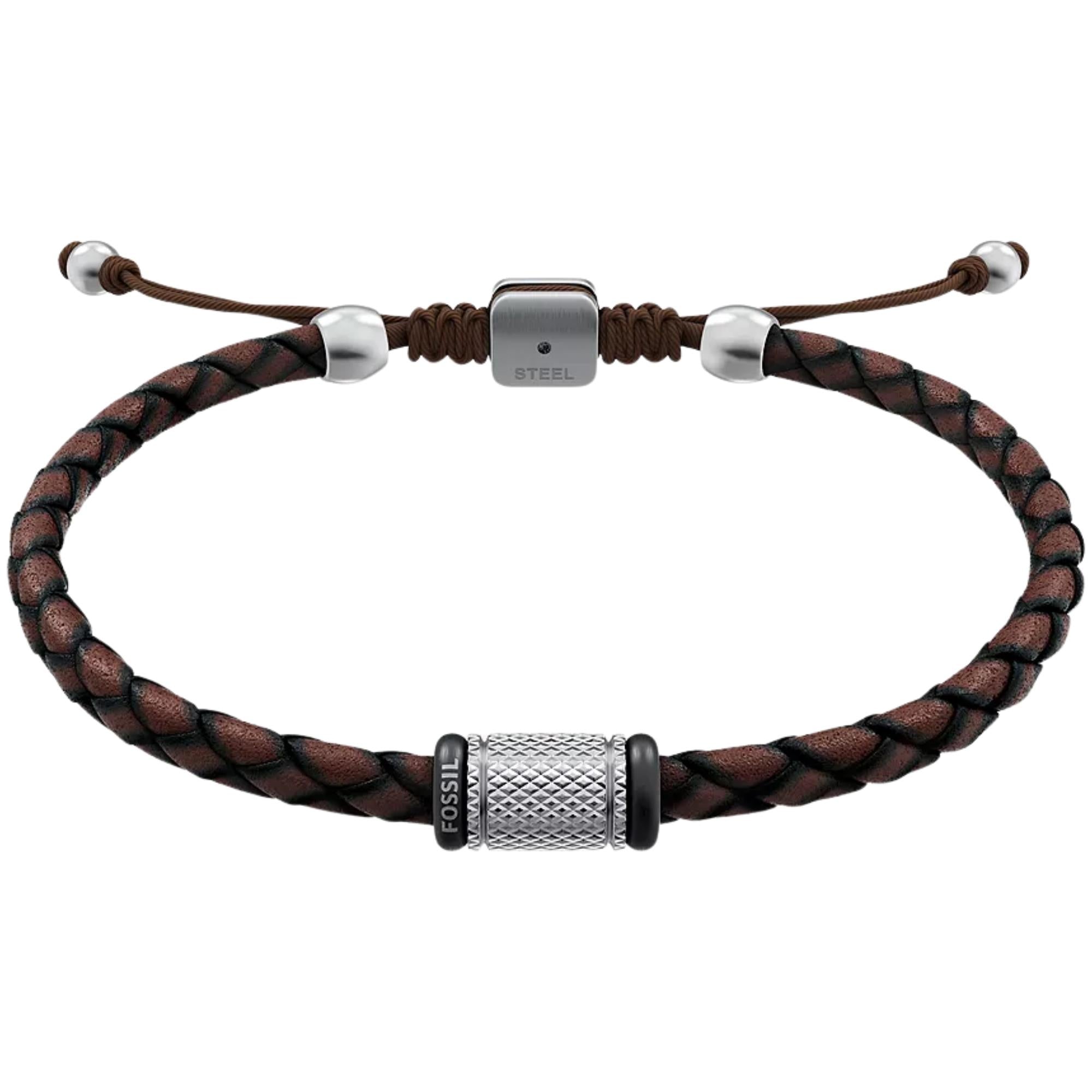 Fossil Machine Rondelles Brown Leather Station Mens Bracelet JF05009998