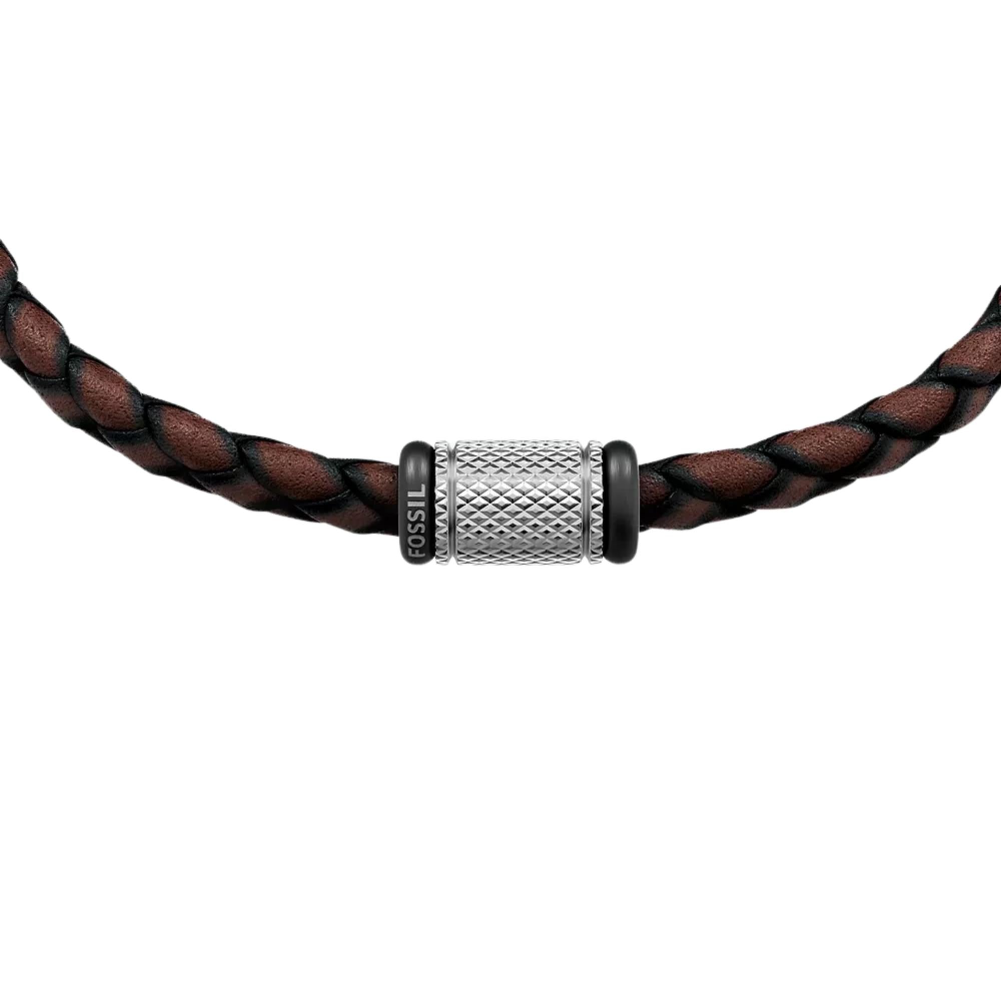 Fossil Machine Rondelles Brown Leather Station Mens Bracelet JF05009998