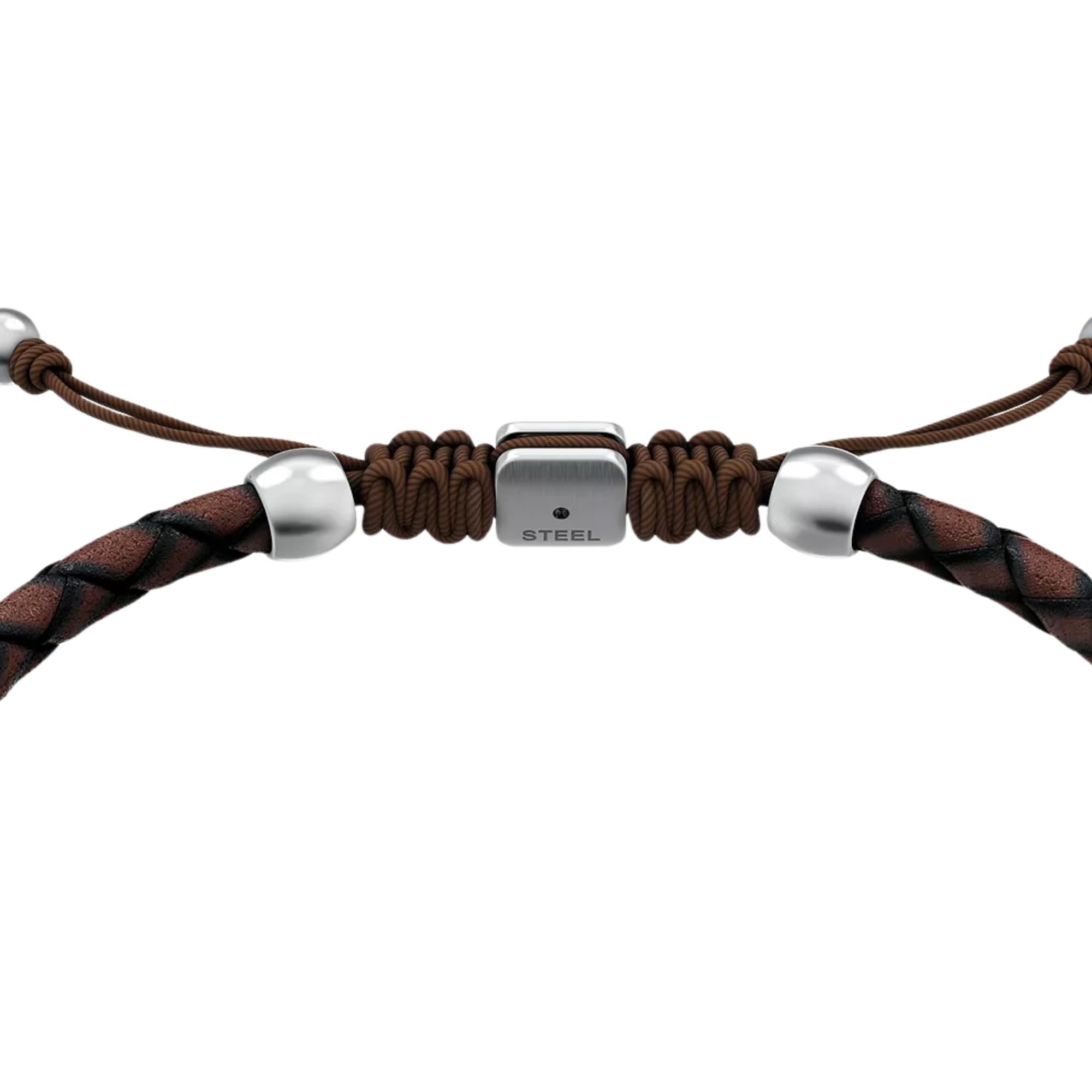 Fossil Everett Enamel Brown Leather Station Mens Bracelet JF05022040