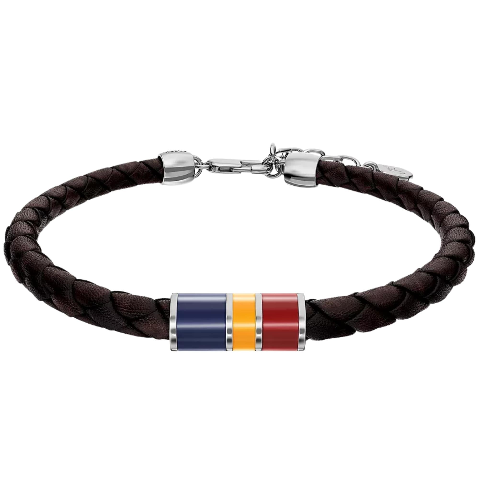 Fossil Everett Enamel Brown Leather Station Mens Bracelet JF05023040