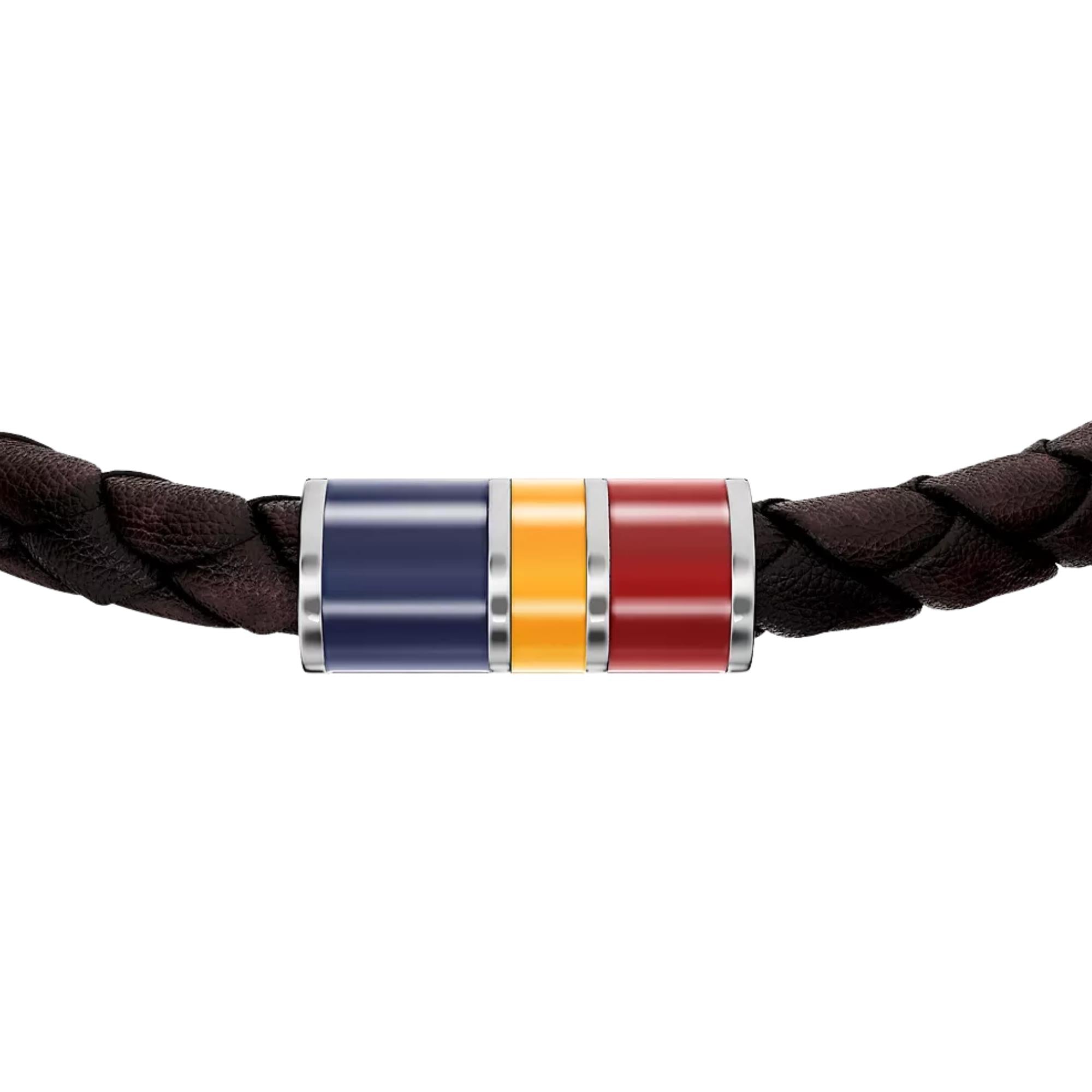 Fossil Everett Enamel Brown Leather Station Mens Bracelet JF05023040