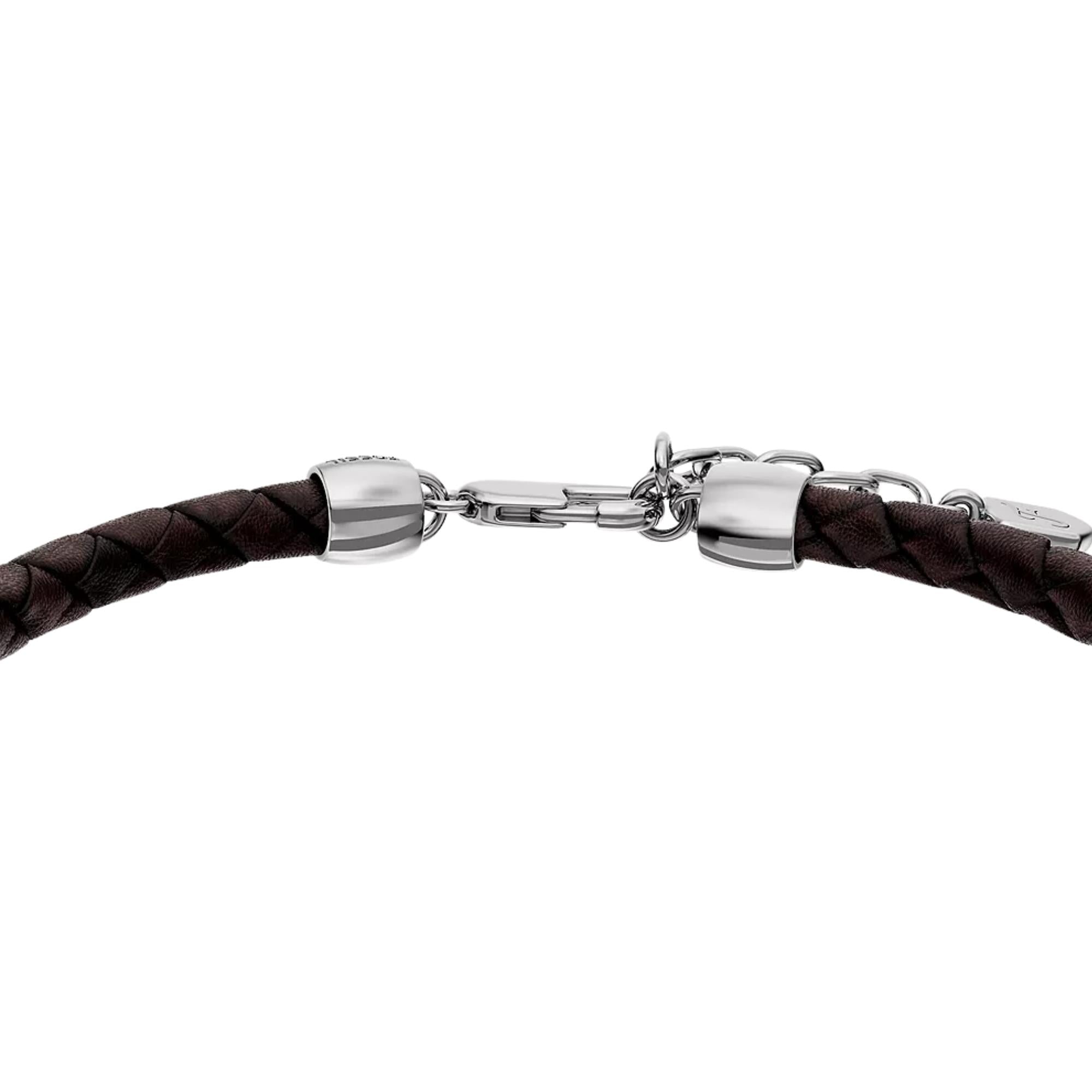 Fossil Everett Enamel Brown Leather Station Mens Bracelet JF05023040