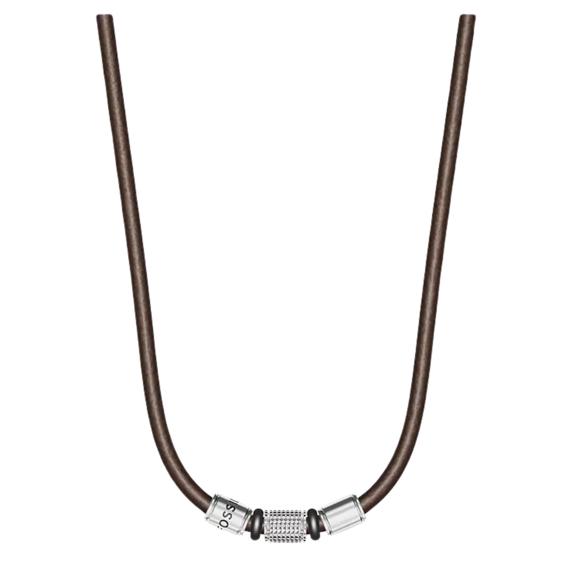 Fossil Machine Rondelles Brown Leather Station Mens Necklace JF05007998