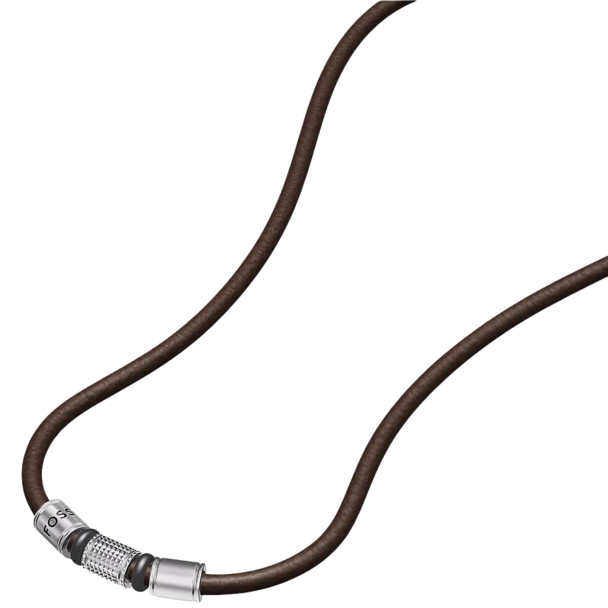 Fossil Machine Rondelles Brown Leather Station Mens Necklace JF05007998
