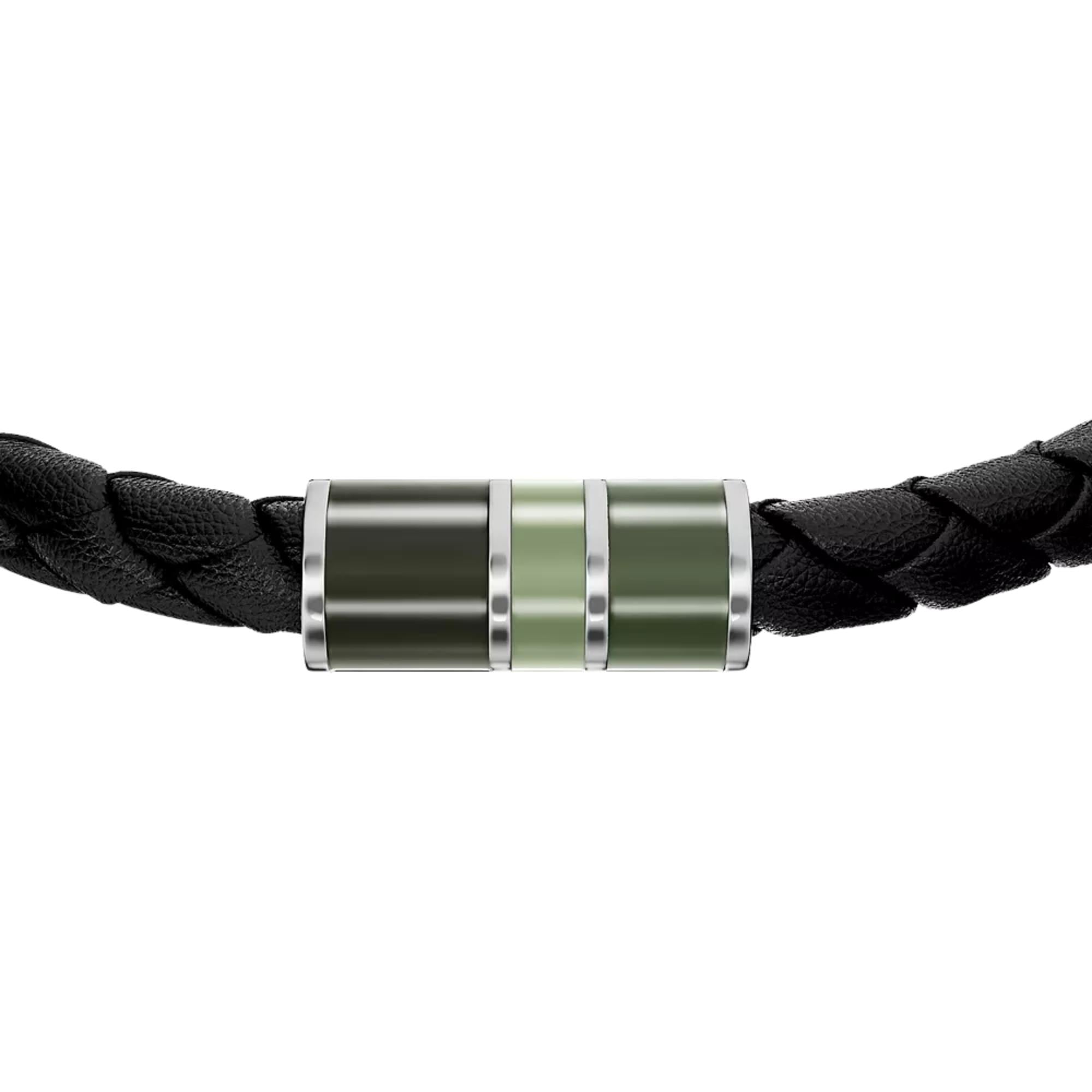 Fossil Everett Enamel Black Leather Station Mens Bracelet JF05024040