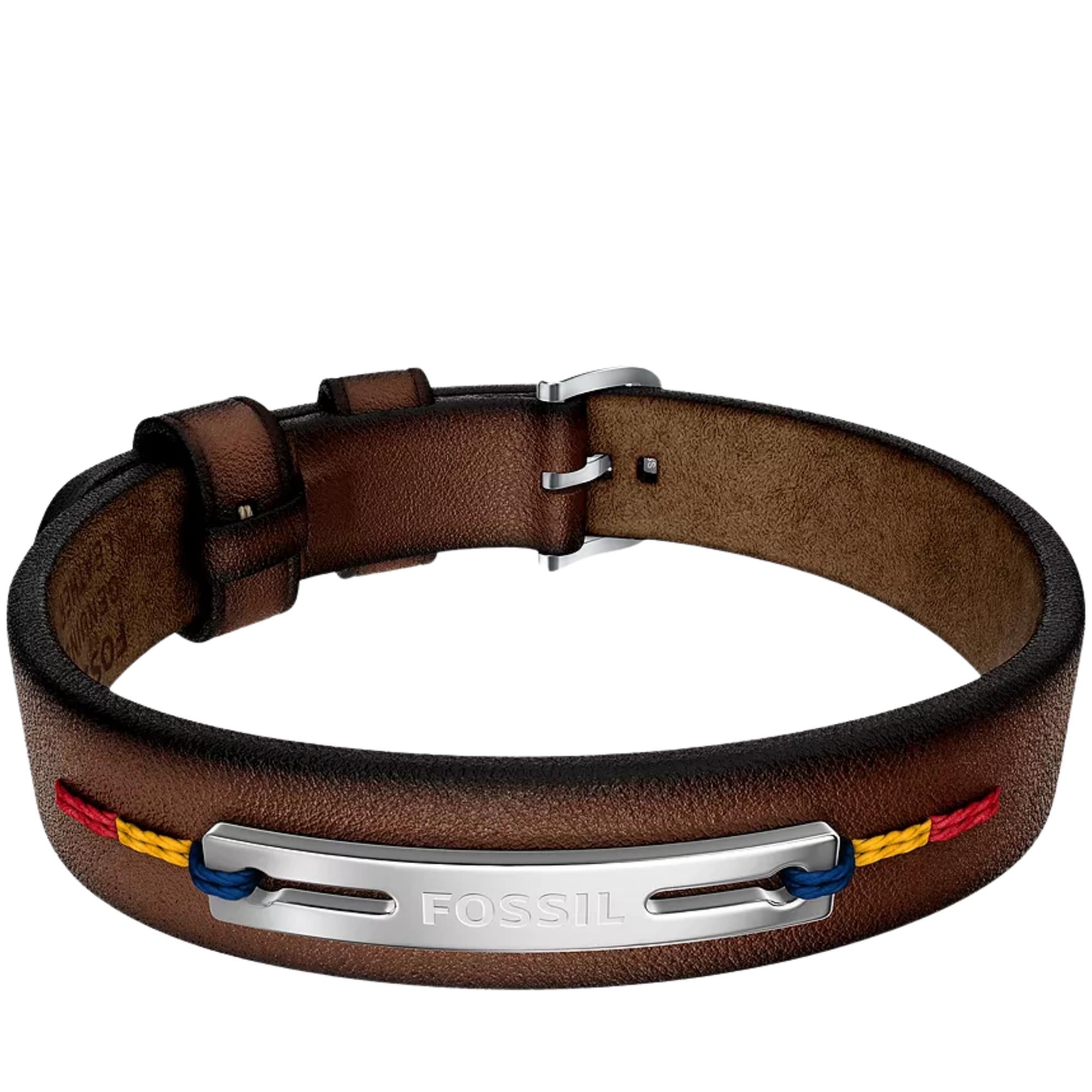 Fossil Everett Topstitch Brown Leather Strap Mens Bracelet JF05025040