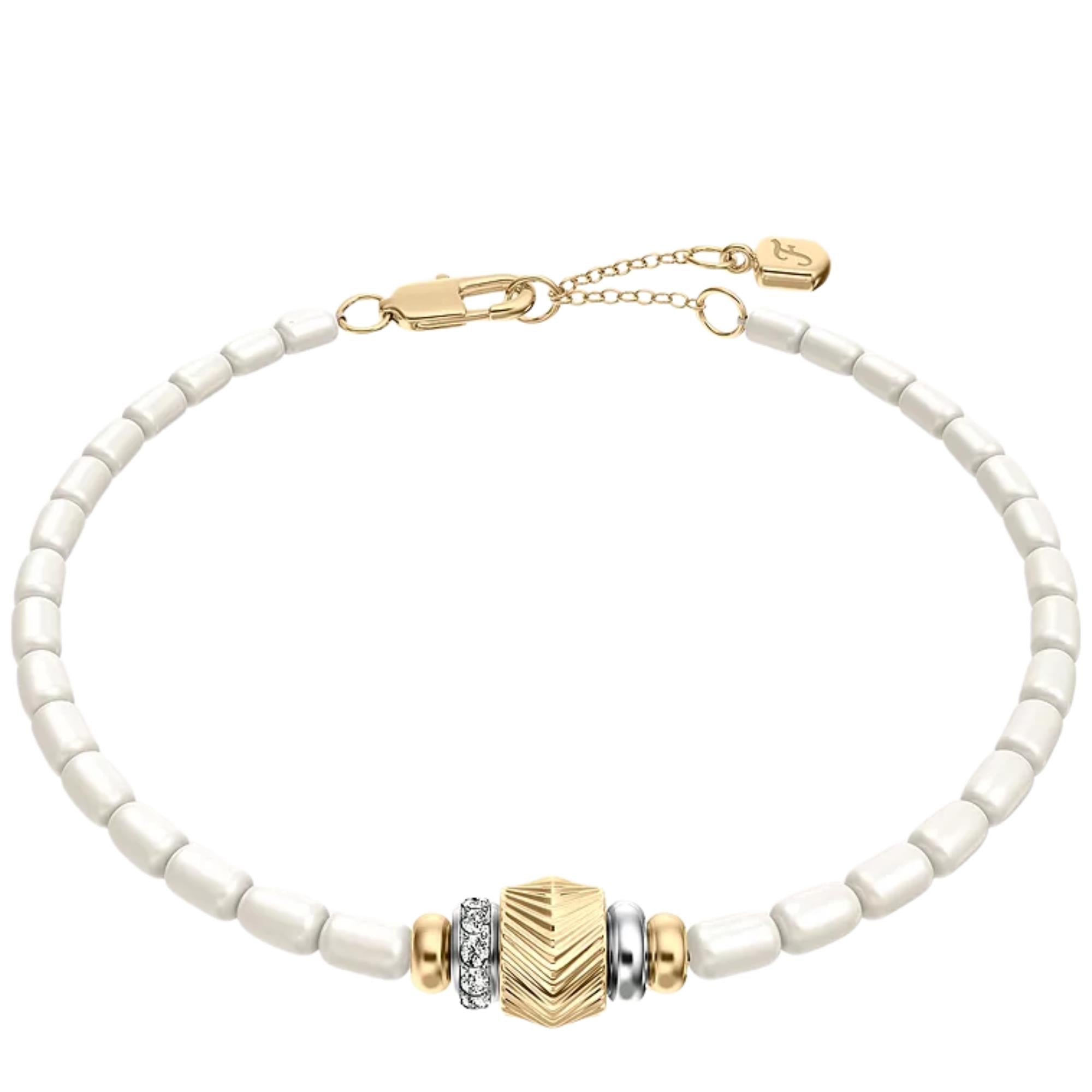 Fossil Harlow Rondelles White Acrylic Pearl Steel Station Ladies Bracelet JF04994998