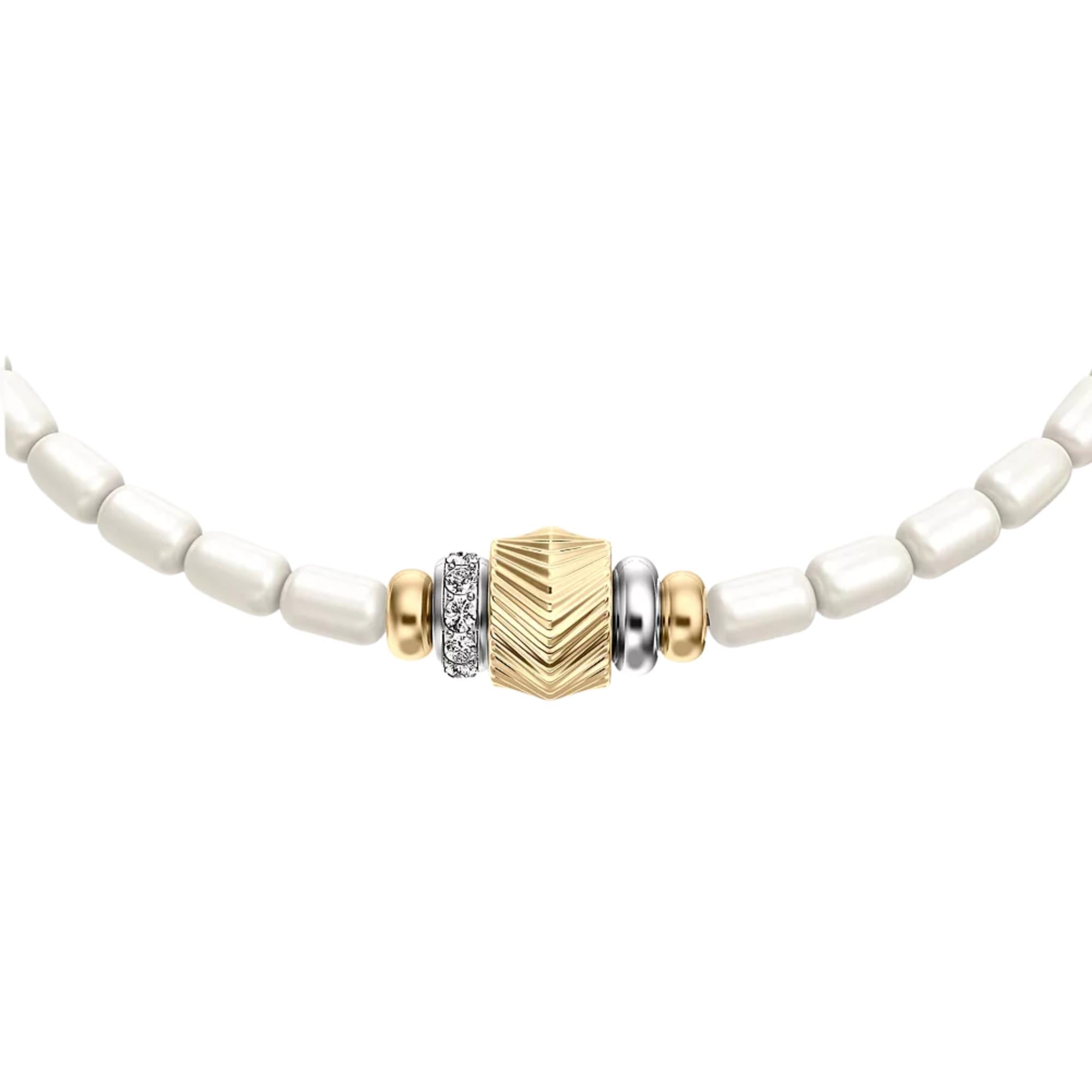 Fossil Harlow Rondelles White Acrylic Pearl Steel Station Ladies Bracelet JF04994998