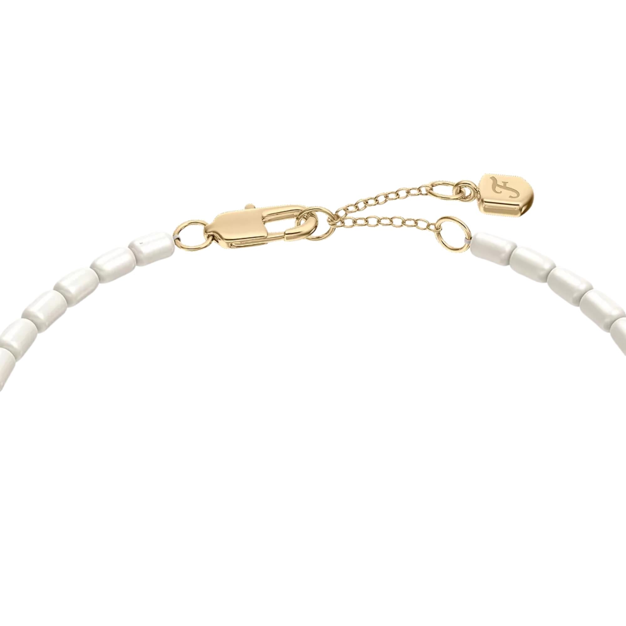 Fossil Harlow Rondelles White Acrylic Pearl Steel Station Ladies Bracelet JF04994998