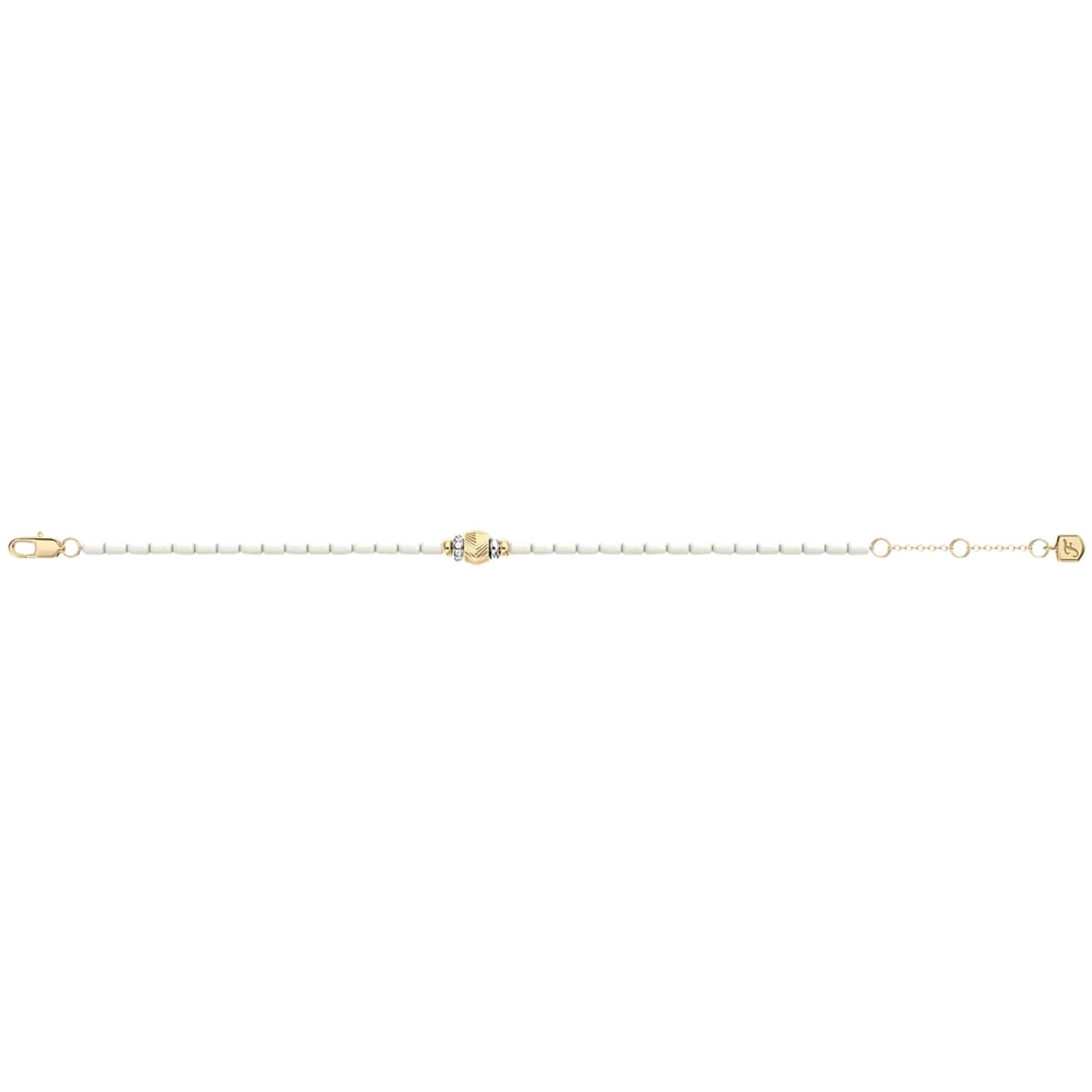 Fossil Harlow Rondelles White Acrylic Pearl Steel Station Ladies Bracelet JF04994998