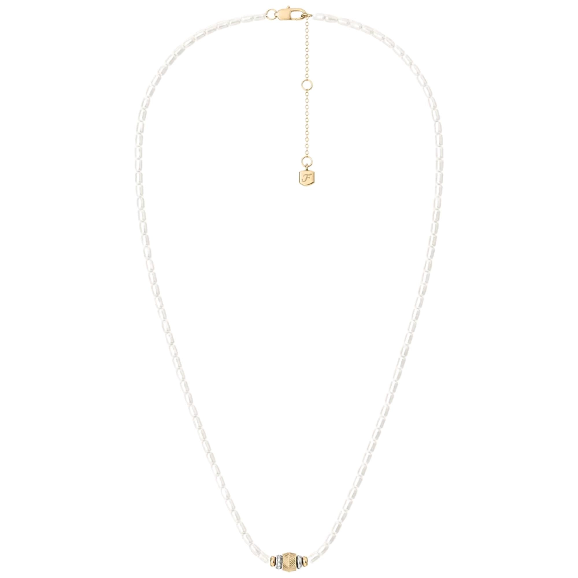 Fossil Harlow Rondelles White Acrylic Pearl Steel Station Ladies Necklace JF04992998