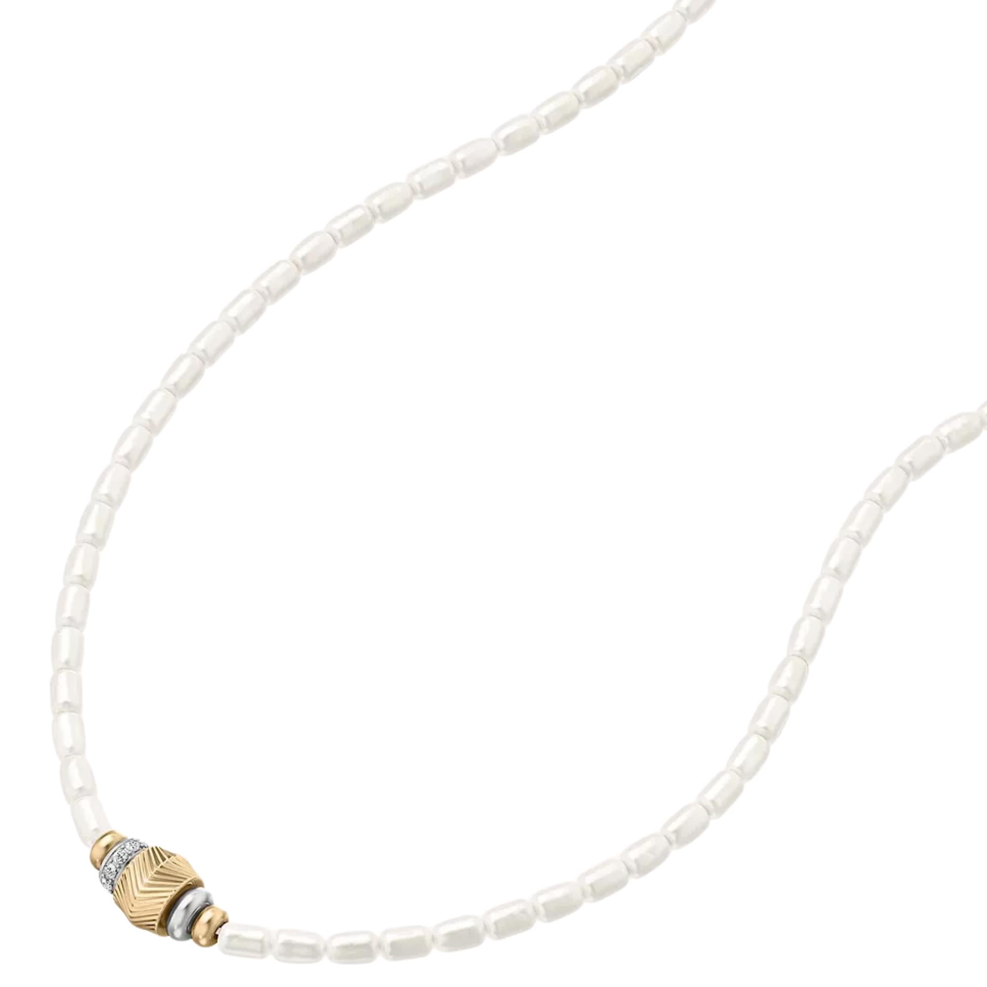 Fossil Harlow Rondelles White Acrylic Pearl Steel Station Ladies Necklace JF04992998