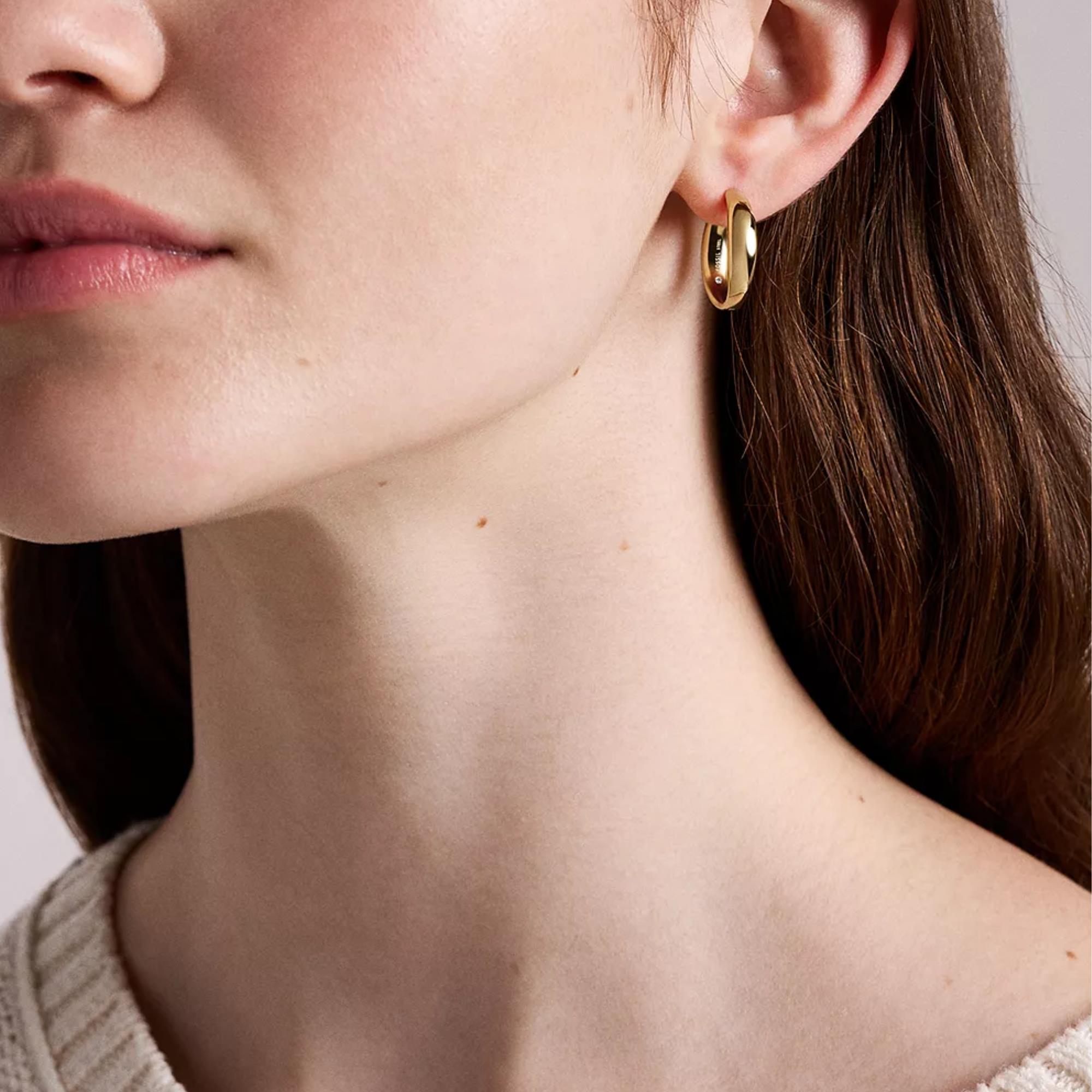 Fossil Ellis Domed Medium Gold Steel Hoop Ladies Earrings JF05002710