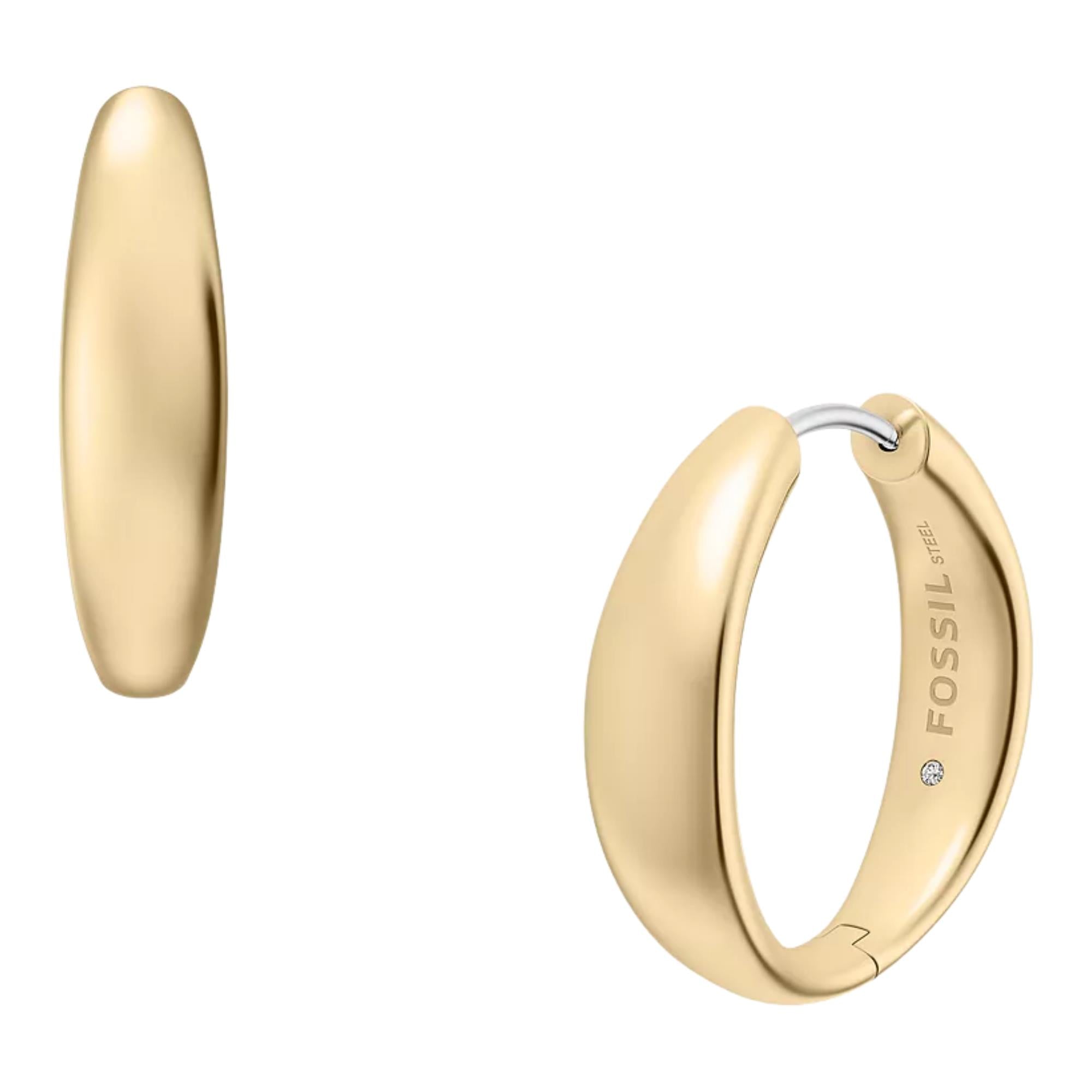 Fossil Ellis Domed Medium Gold Steel Hoop Ladies Earrings JF05002710