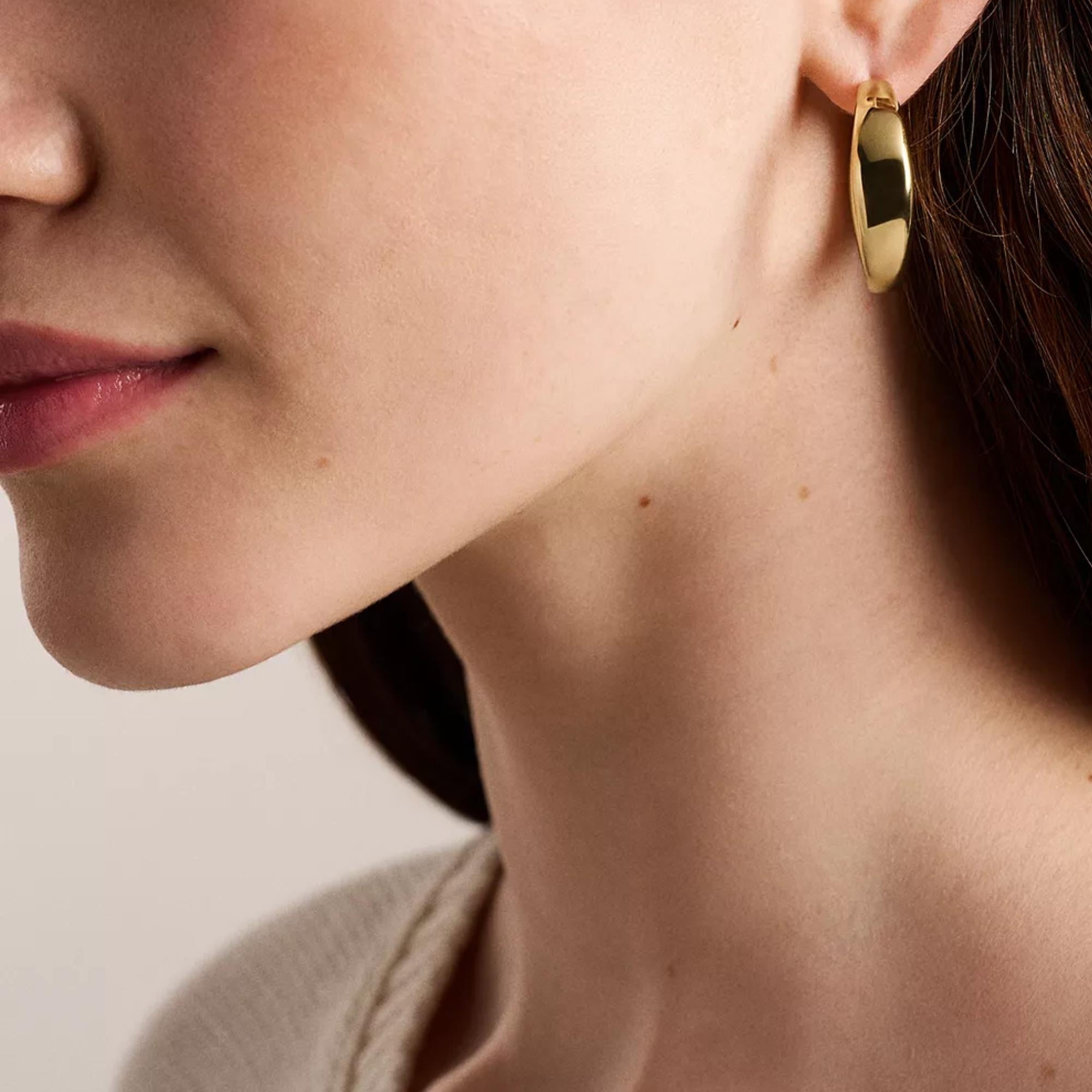 Fossil Ellis Domed Large Gold Steel Hoop Ladies Hoop Earrings JF05003710