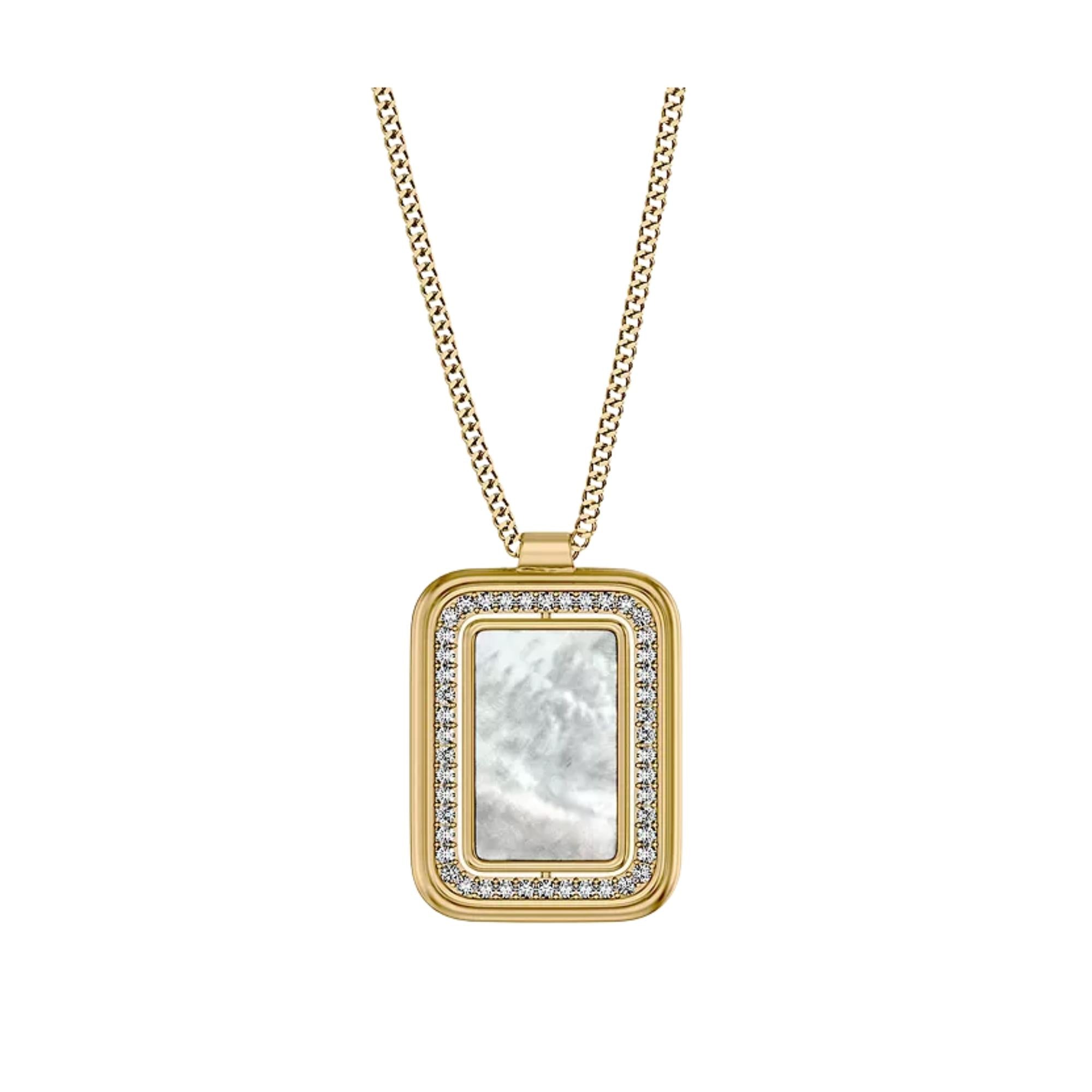 Fossil Raquel Glitz White Mother of Pearl Spinning Pendant Ladies Necklace JF04996710