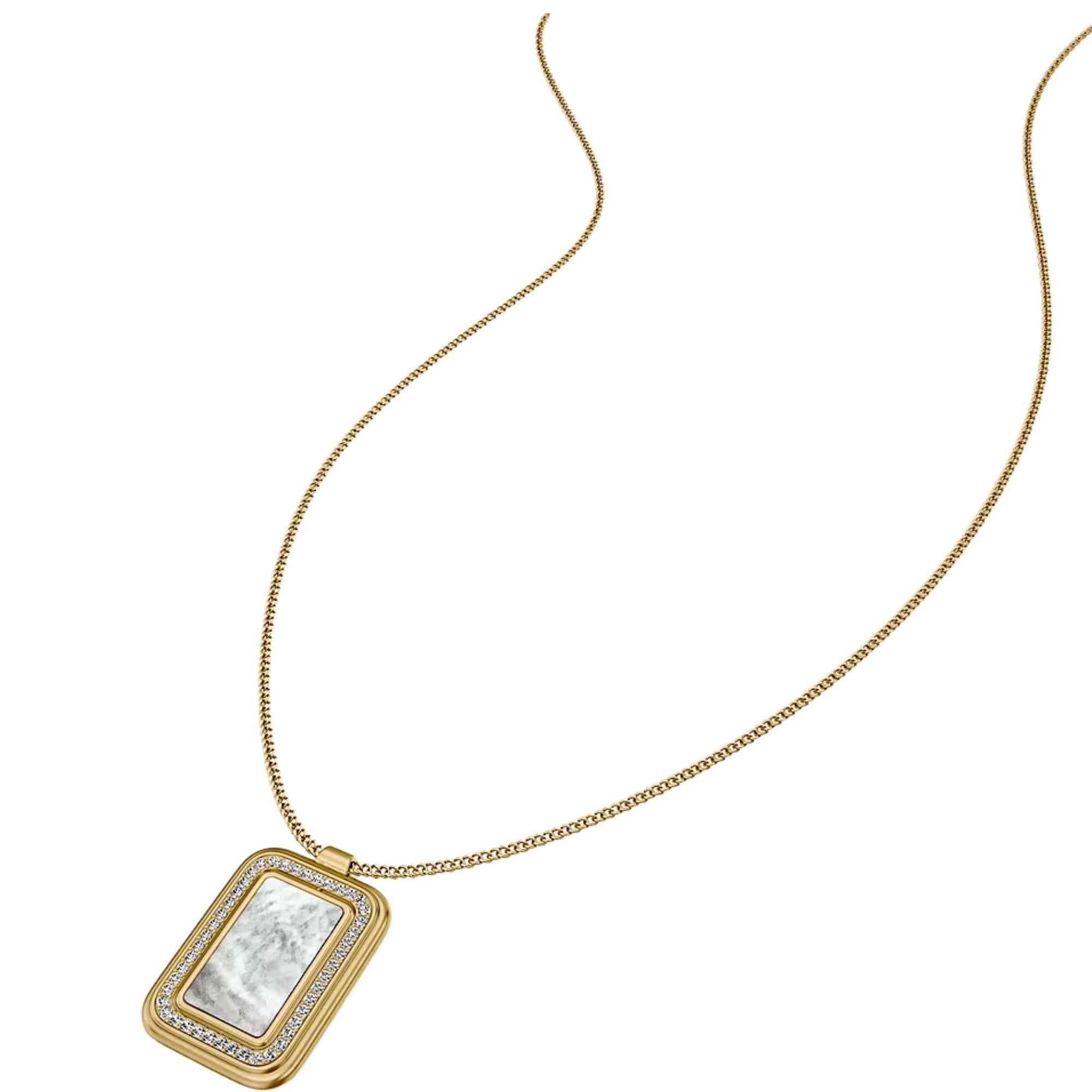 Fossil Raquel Glitz White Mother of Pearl Spinning Pendant Ladies Necklace JF04996710