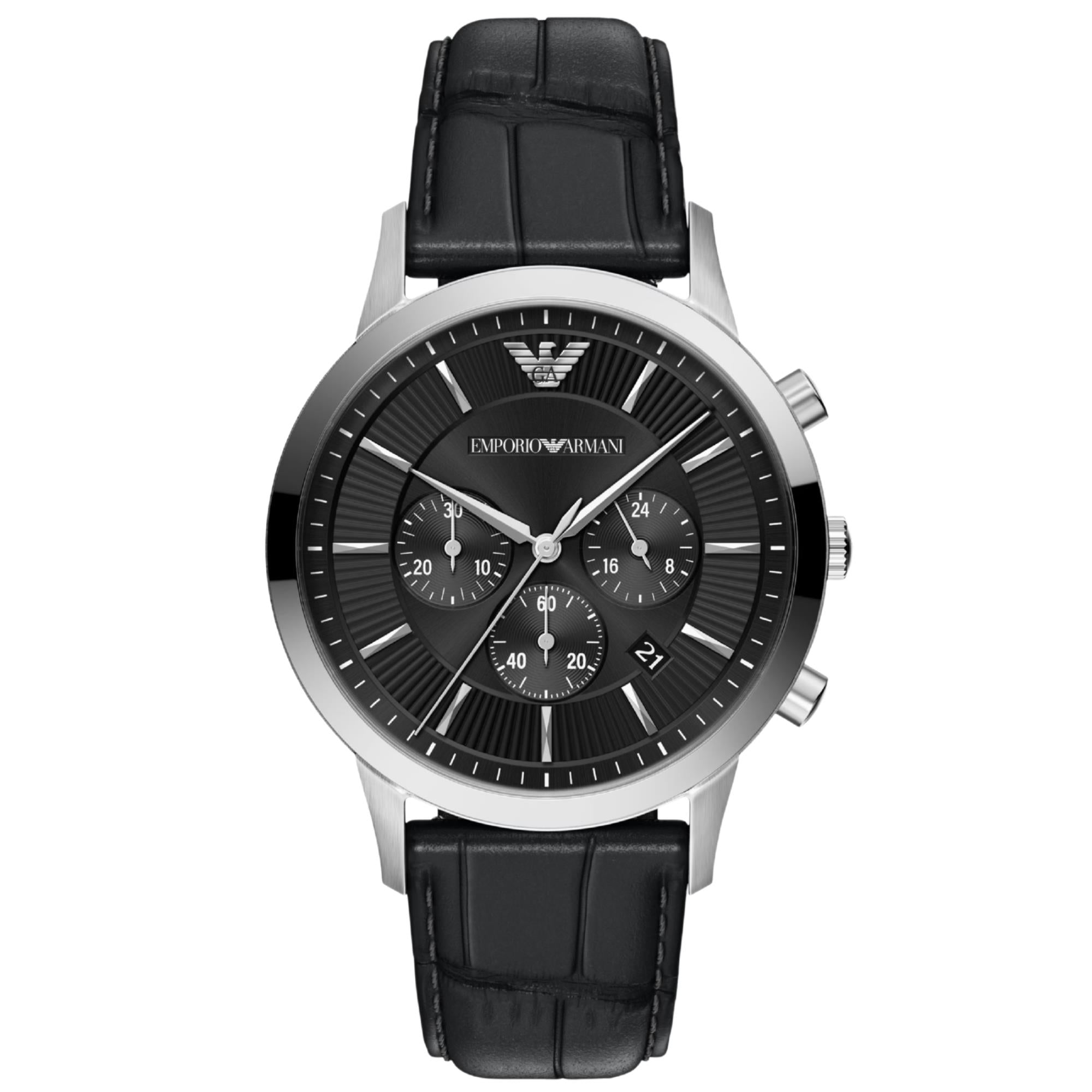 Emporio Armani Archetipo 43mm Chronograph Black Dial Leather Mens Quartz Watch AR11820