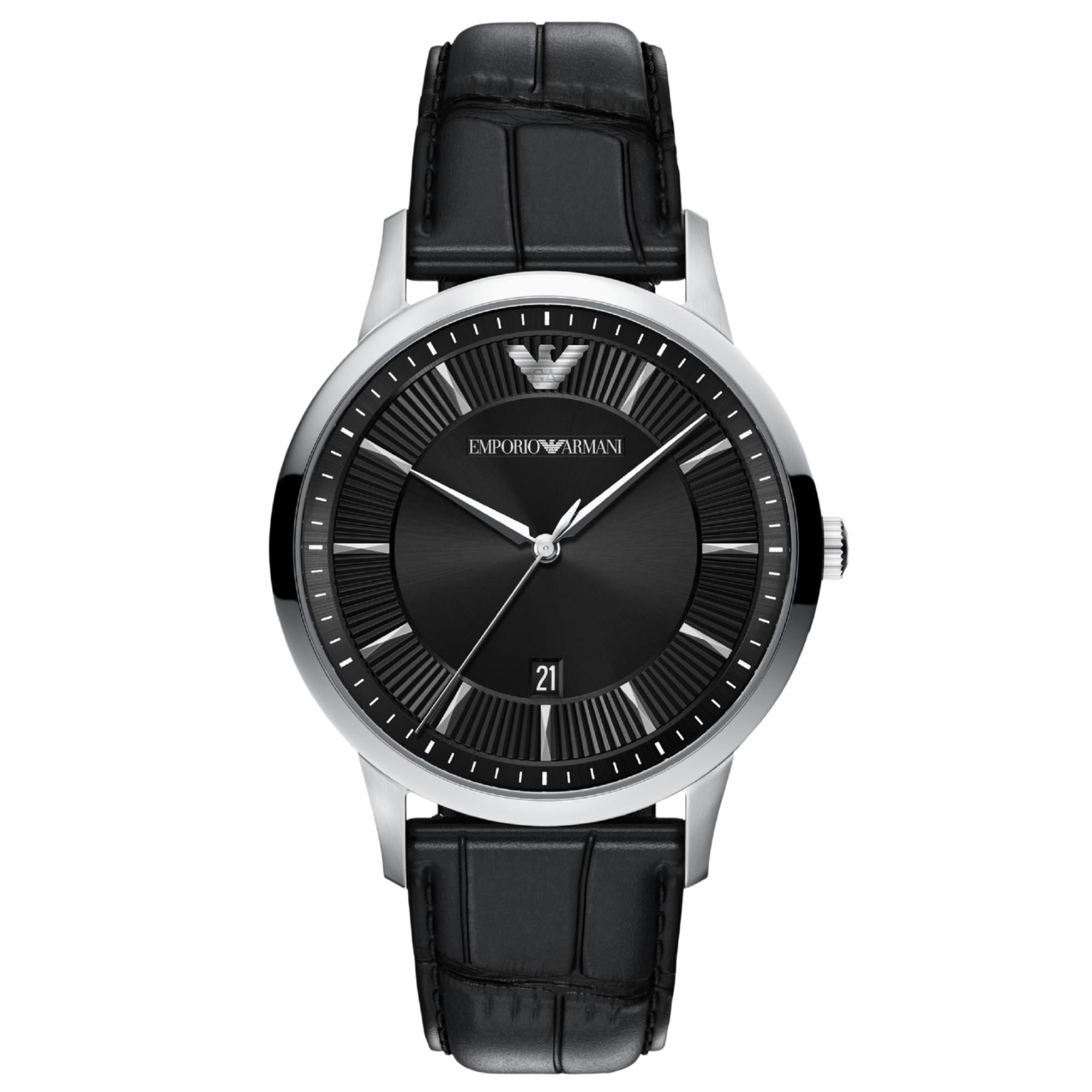 Emporio Armani Archetipo 43mm Black Dial Leather Mens Quartz Watch AR11826