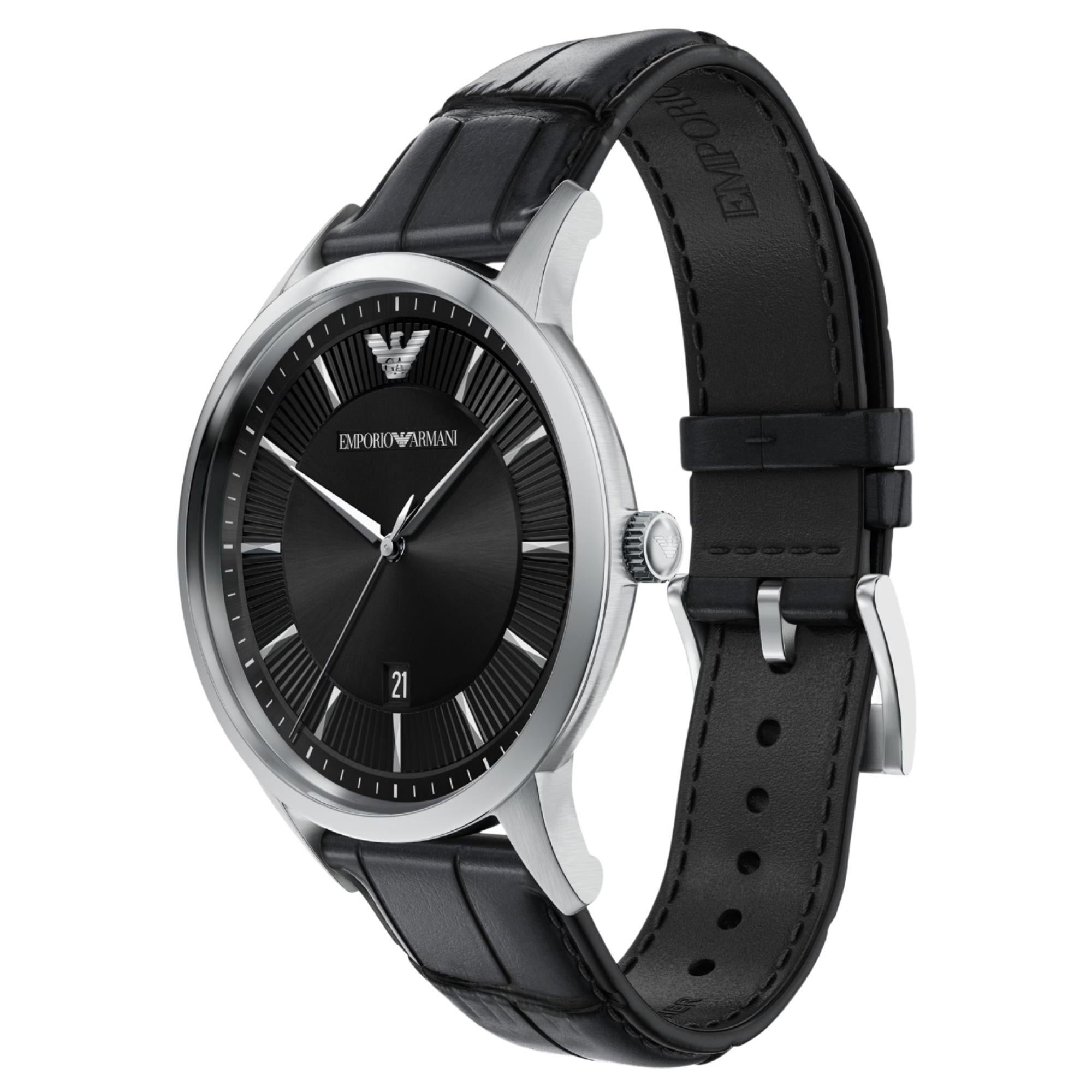 Emporio Armani Archetipo 43mm Black Dial Leather Mens Quartz Watch AR11826