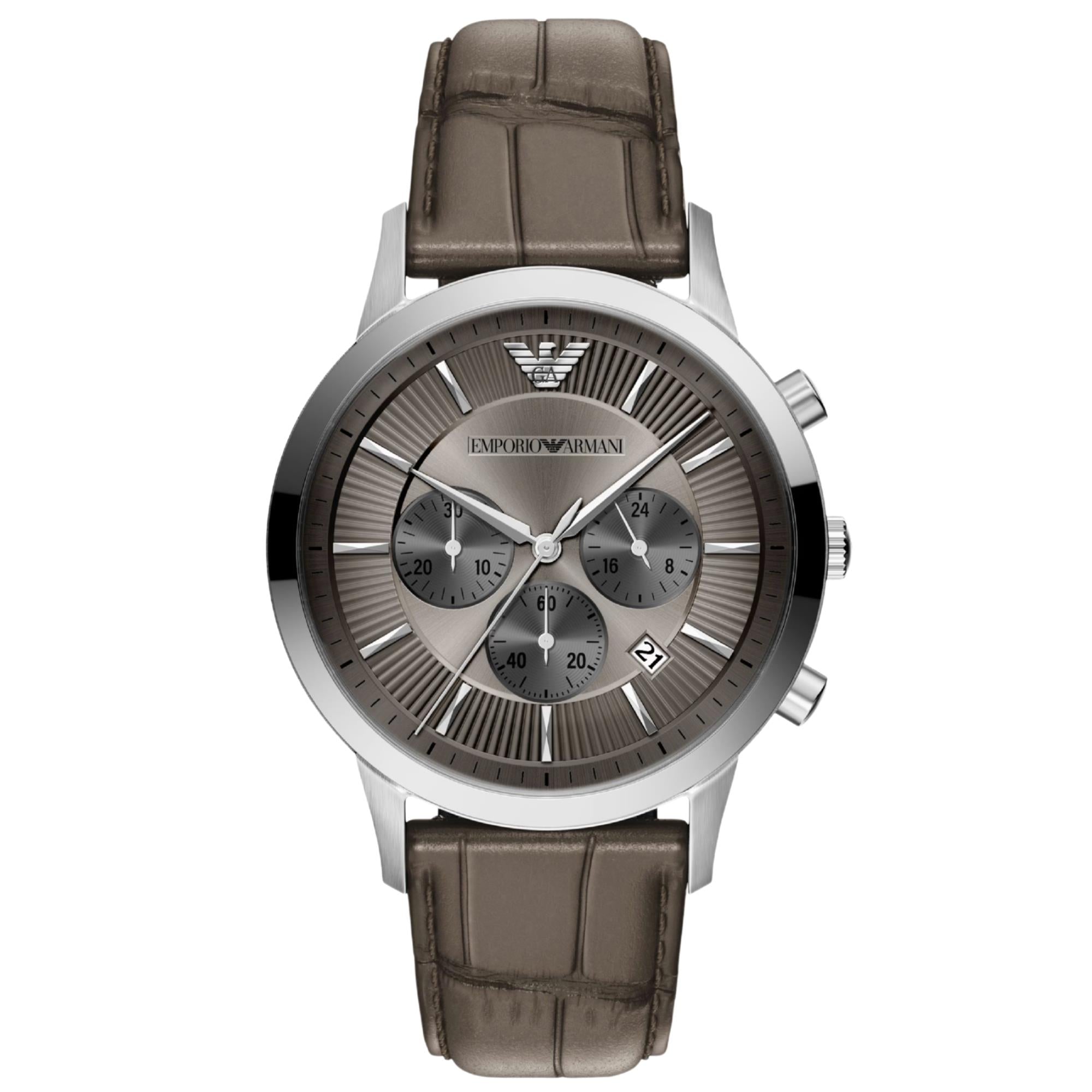 Emporio Armani Archetipo 43mm Grey Dial Leather Mens Quartz Watch AR11821