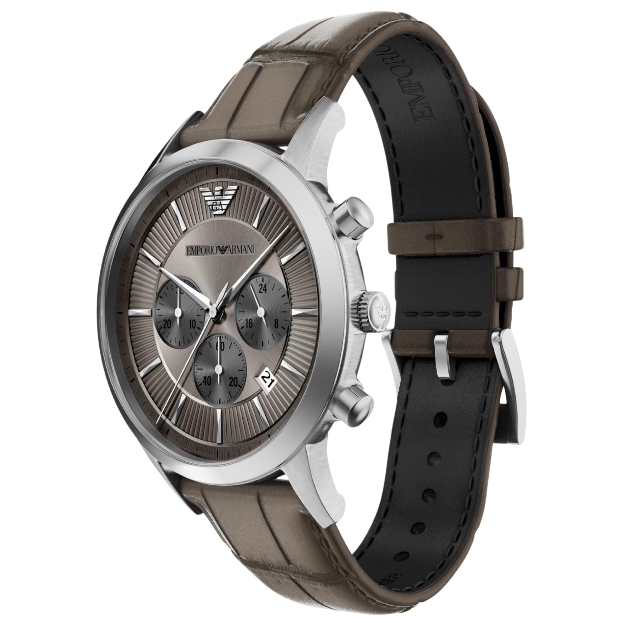 Emporio Armani Archetipo 43mm Grey Dial Leather Mens Quartz Watch AR11821