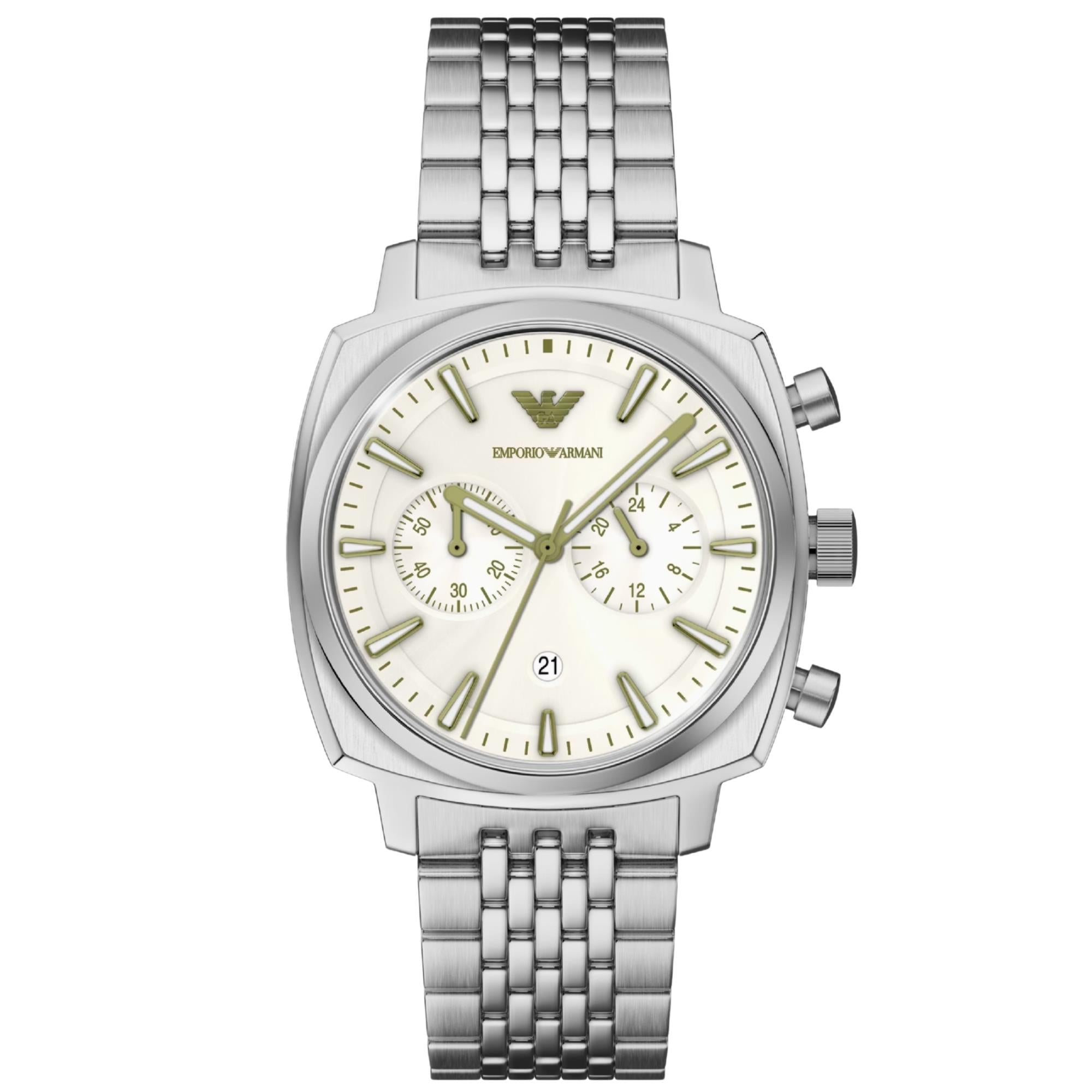 Emporio Armani Carlo 40mm Chronograph Ivory Dial Steel Mens Quartz Watch AR11800