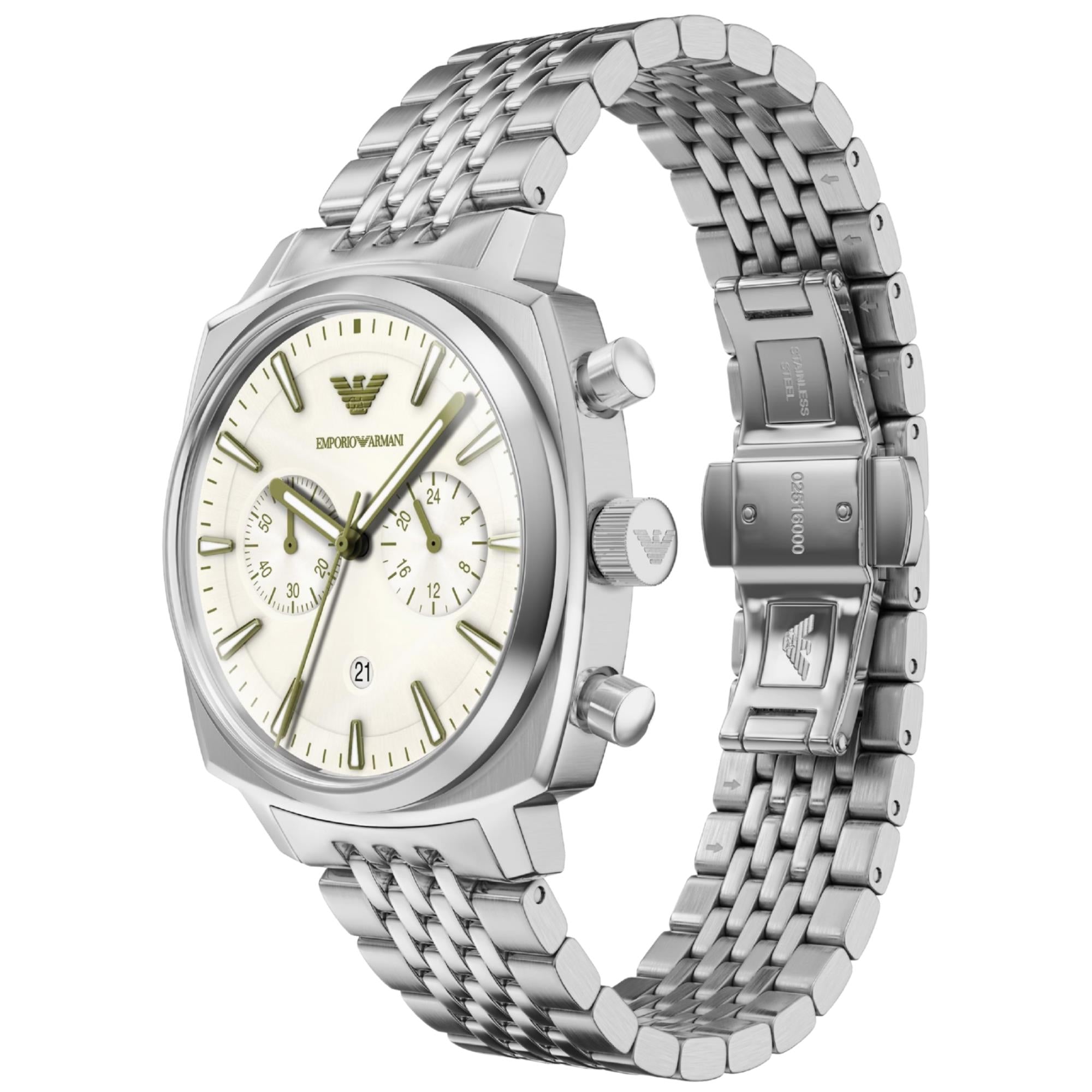 Emporio Armani Carlo 40mm Chronograph Ivory Dial Steel Mens Quartz Watch AR11800