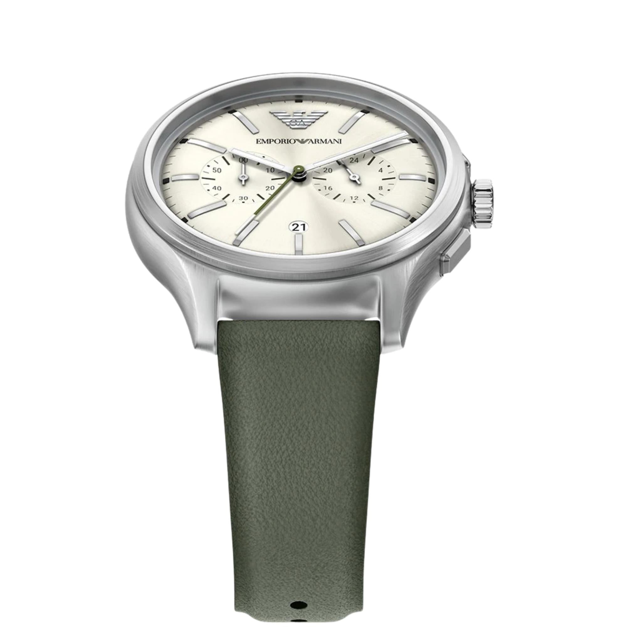 Emporio Armani Dario 42mm Chronograph Ivory Dial Leather Mens Quartz Watch AR11801