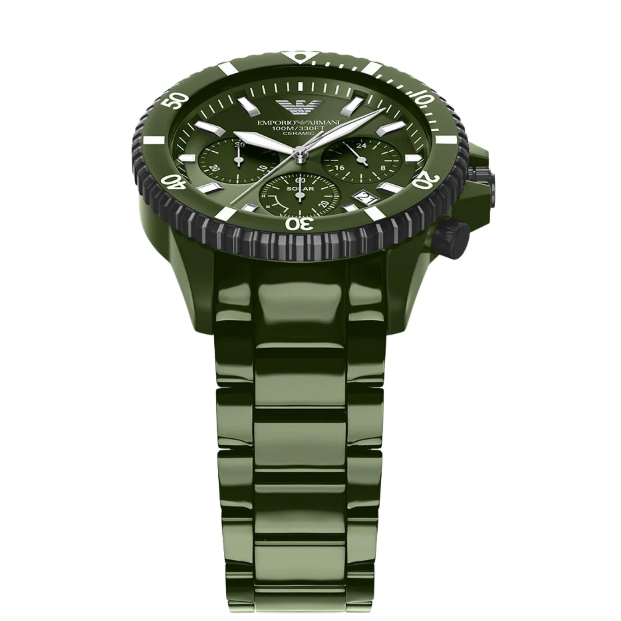 Emporio Armani World Explorer Green Dial Ceramic Watch AR70023