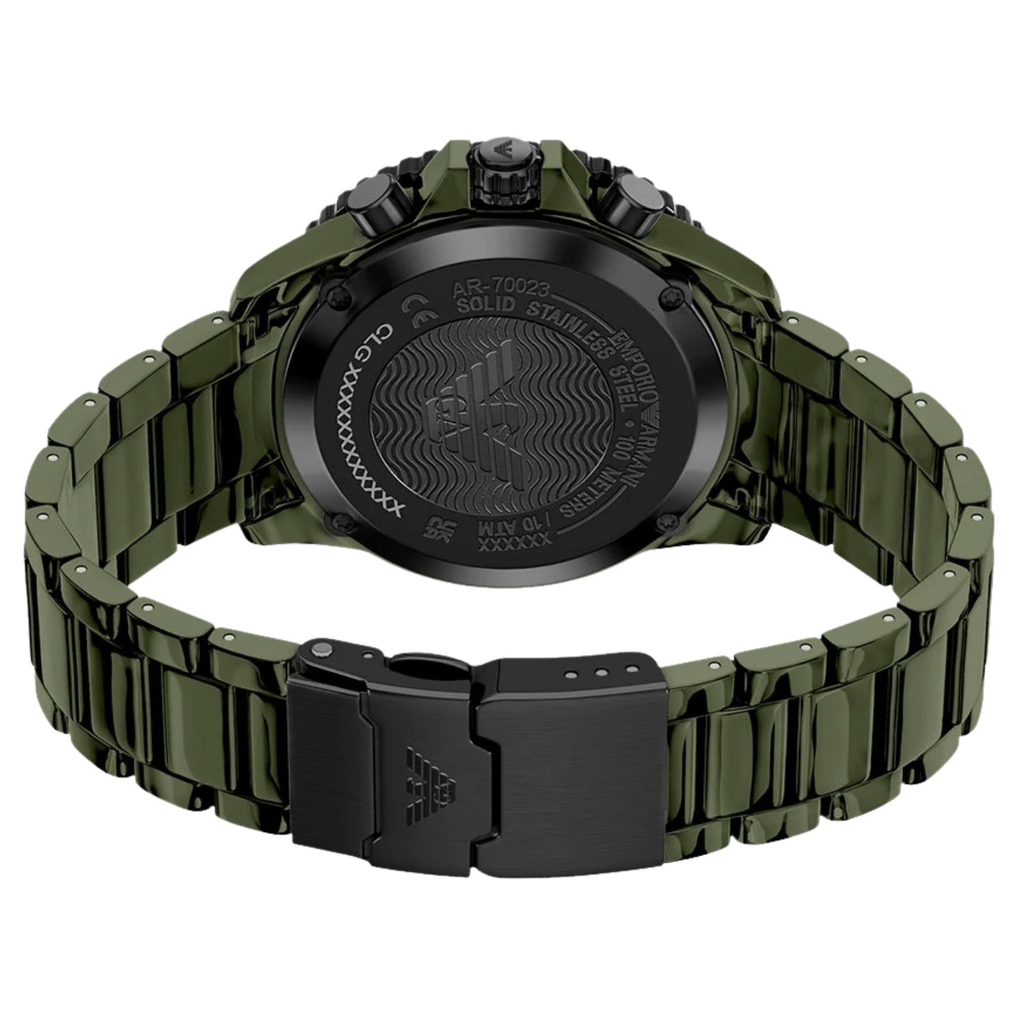 Emporio Armani World Explorer 44m Solar Chronograph Green Dial Ceramic Mens Quartz Watch AR70023